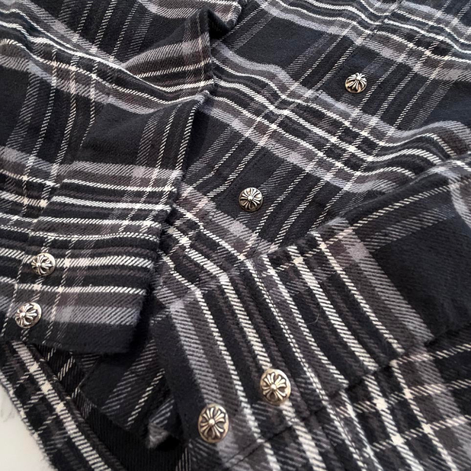 CHROME HEARTS Y NOT Cross Ball Button Check Shirt Size L クロムハーツ ワイノット クロスボールボタン チェックシャツ サイズL