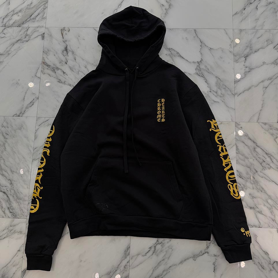 CHROME HEARTS 2024SS Online Limited Vertical Logo Gold Glitter Hoodie Size M クロムハーツ オンライン限定 ヴァーティカルロゴ ゴールドグリッターフーディ サイズM