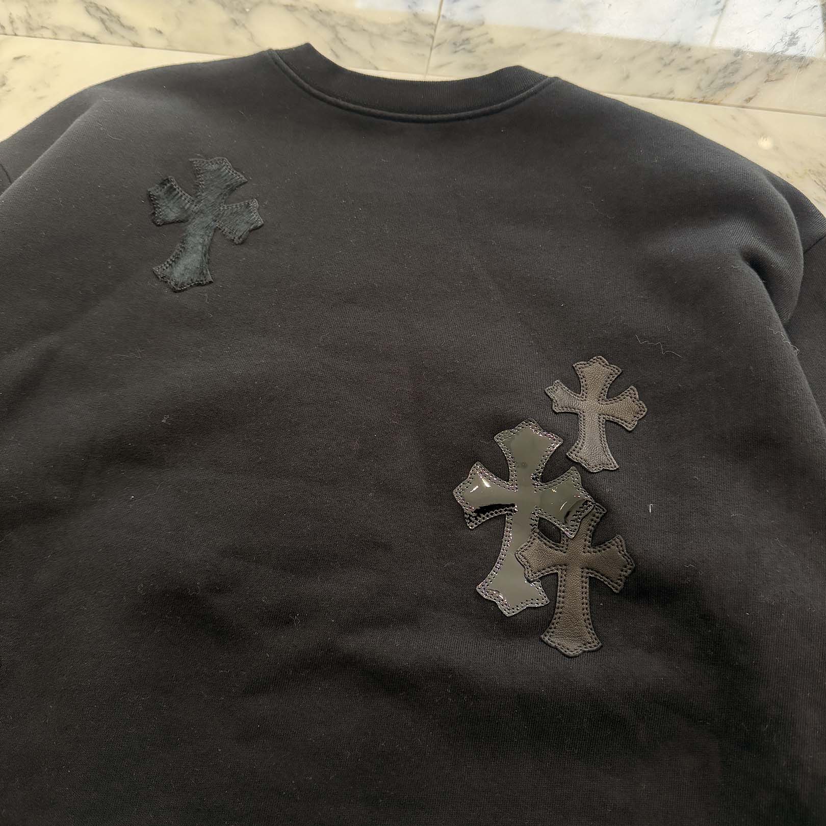 CHROME HEARTS Y NOT Multi Leather Cross Patch Sweatshirt Size L クロムハーツ ワイノット マルチレザークロスパッチ スウェットシャツ サイズL