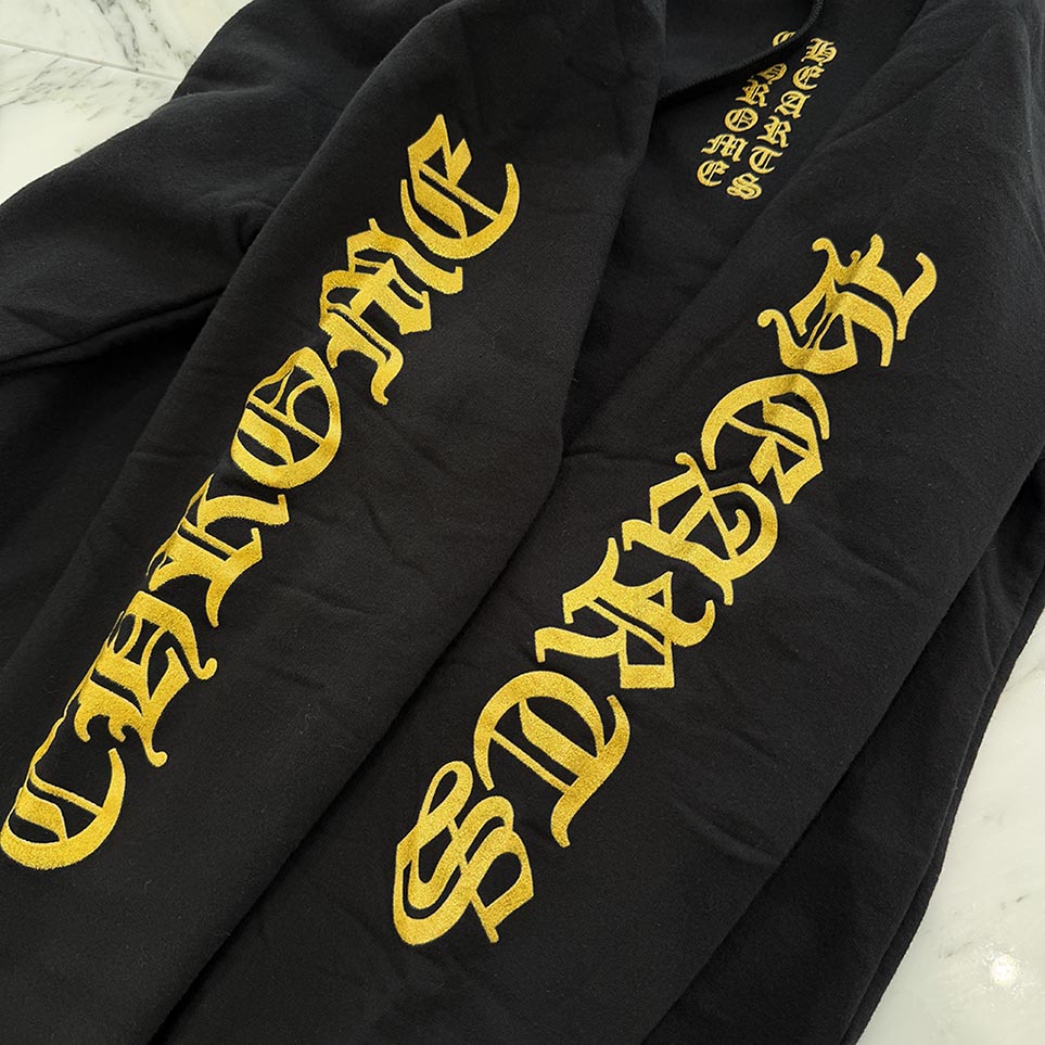 CHROME HEARTS 2024SS Online Limited Vertical Logo Gold Glitter Hoodie Size M クロムハーツ オンライン限定 ヴァーティカルロゴ ゴールドグリッターフーディ サイズM
