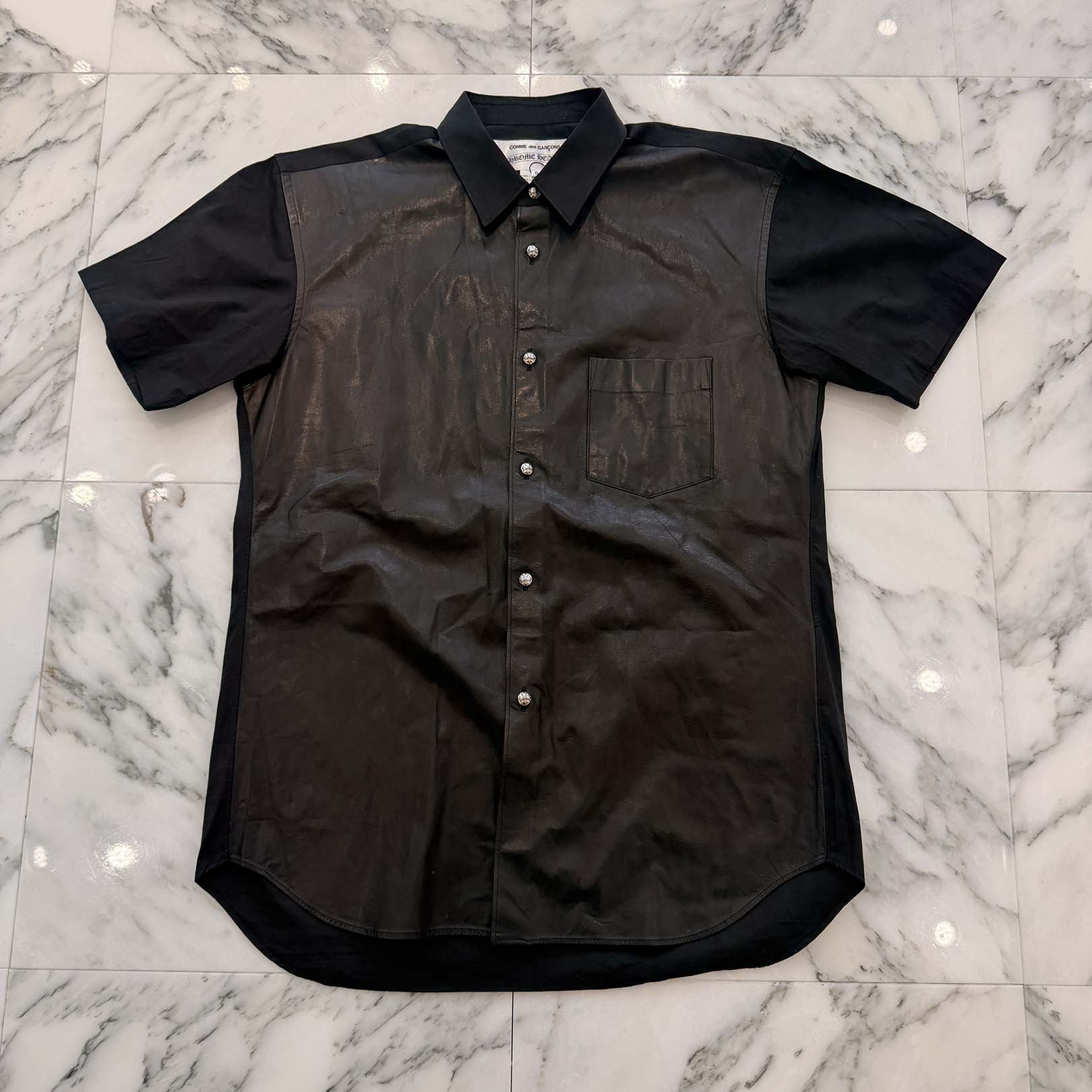 CHROME HEARTS × COMME des GARCONS Leather Switching Short Sleeve Shirt Size S クロムハーツ × コムデギャルソン レザー切替 ショートスリーブシャツ サイズS