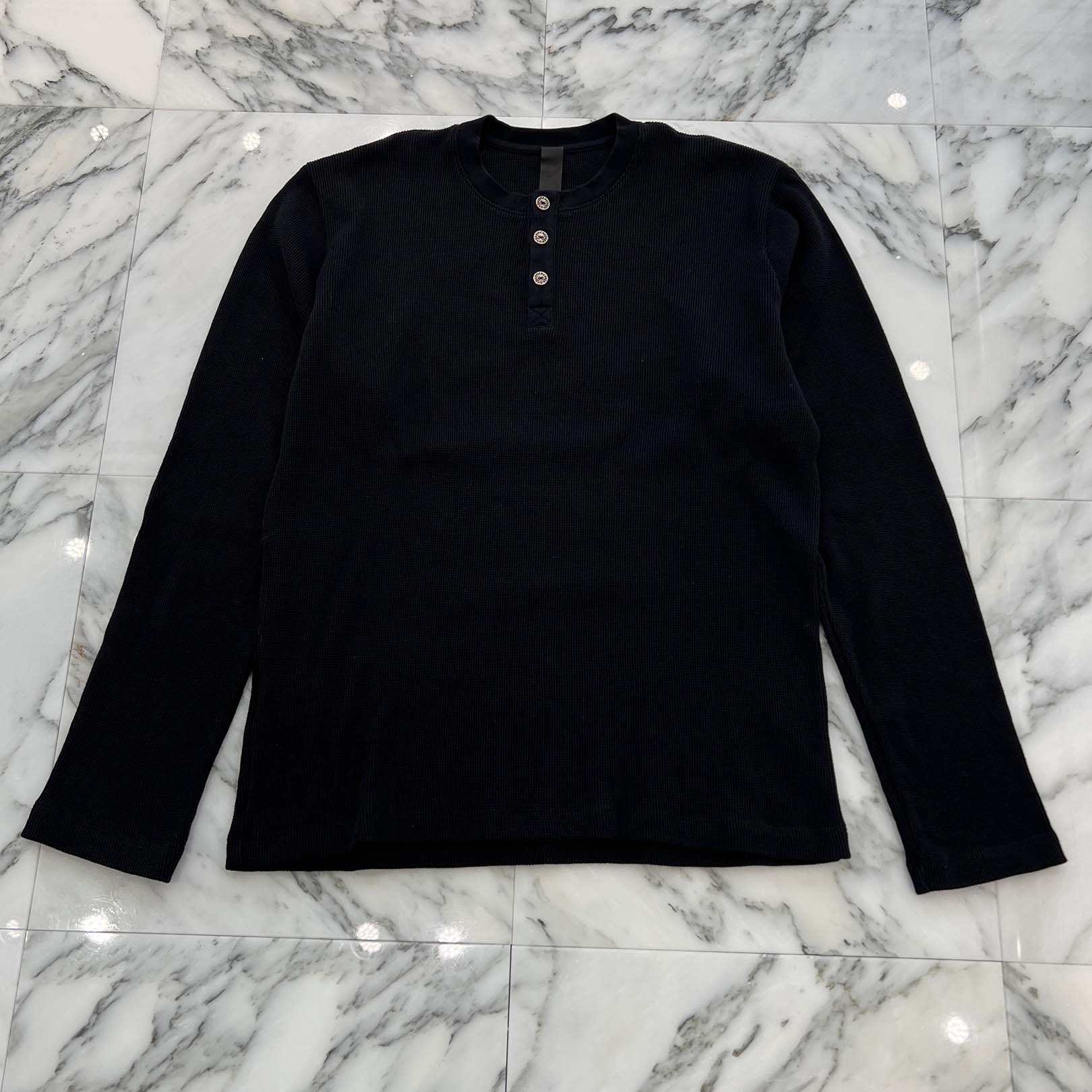 CHROME HEARTS Y NOT King Taco 3 Cemetery Cross Embroidery Thermal Henry Neck Long Sleeve Tee Size XL クロムハ―ツ ワイノット キングタコ 3セメタリークロス刺繍 サーマル ヘンリーネックロングスリーブTシャツ サイズXL