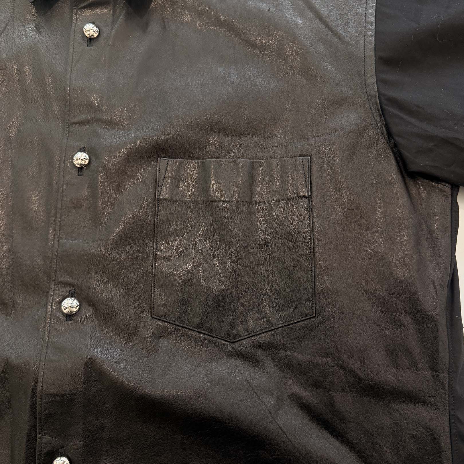 CHROME HEARTS × COMME des GARCONS Leather Switching Short Sleeve Shirt Size S クロムハーツ × コムデギャルソン レザー切替 ショートスリーブシャツ サイズS