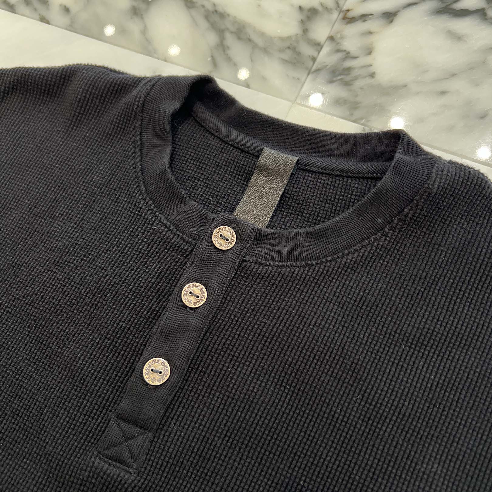 CHROME HEARTS Y NOT King Taco 3 Cemetery Cross Embroidery Thermal Henry Neck Long Sleeve Tee Size XL クロムハ―ツ ワイノット キングタコ 3セメタリークロス刺繍 サーマル ヘンリーネックロングスリーブTシャツ サイズXL