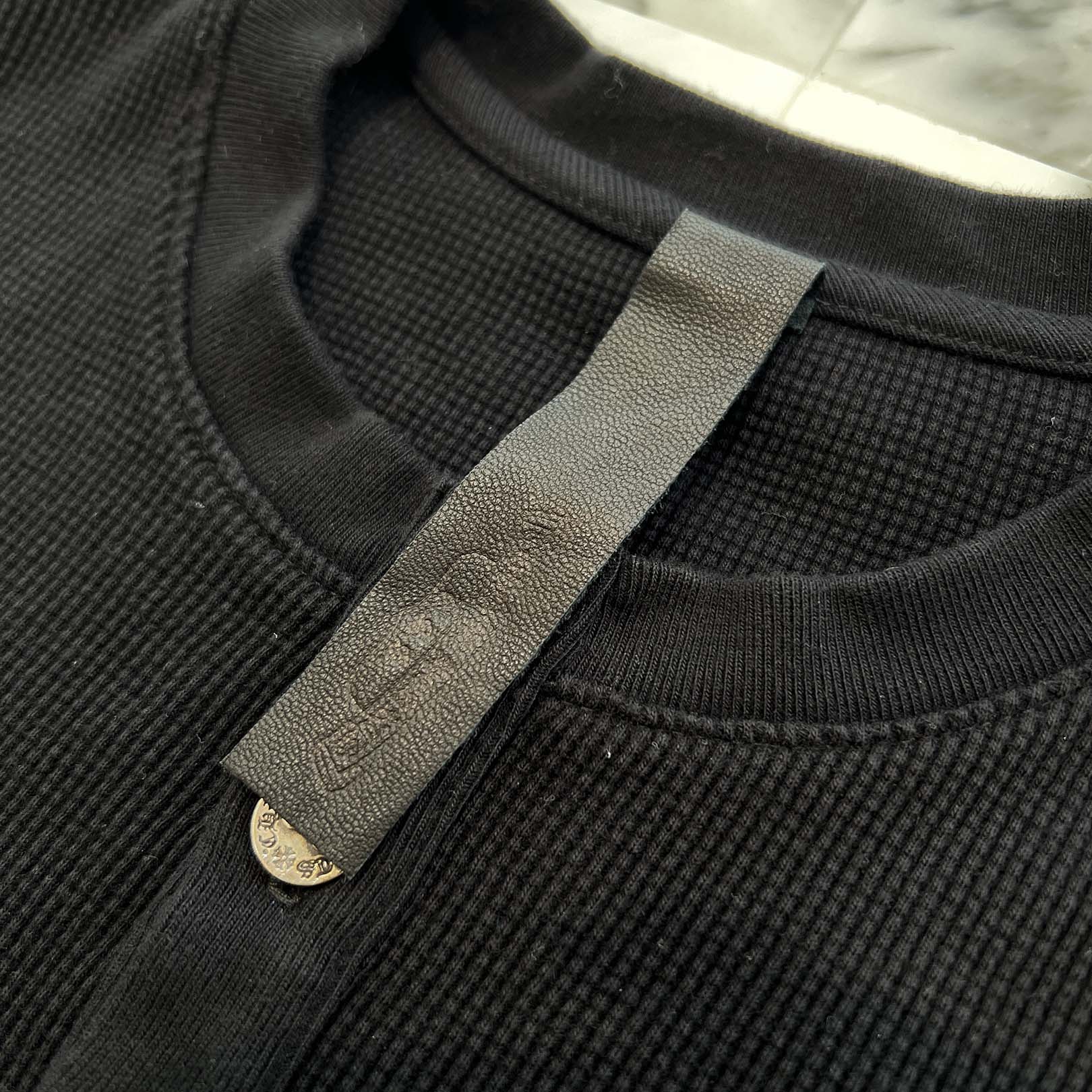 CHROME HEARTS Y NOT King Taco 3 Cemetery Cross Embroidery Thermal Henry Neck Long Sleeve Tee Size XL クロムハ―ツ ワイノット キングタコ 3セメタリークロス刺繍 サーマル ヘンリーネックロングスリーブTシャツ サイズXL