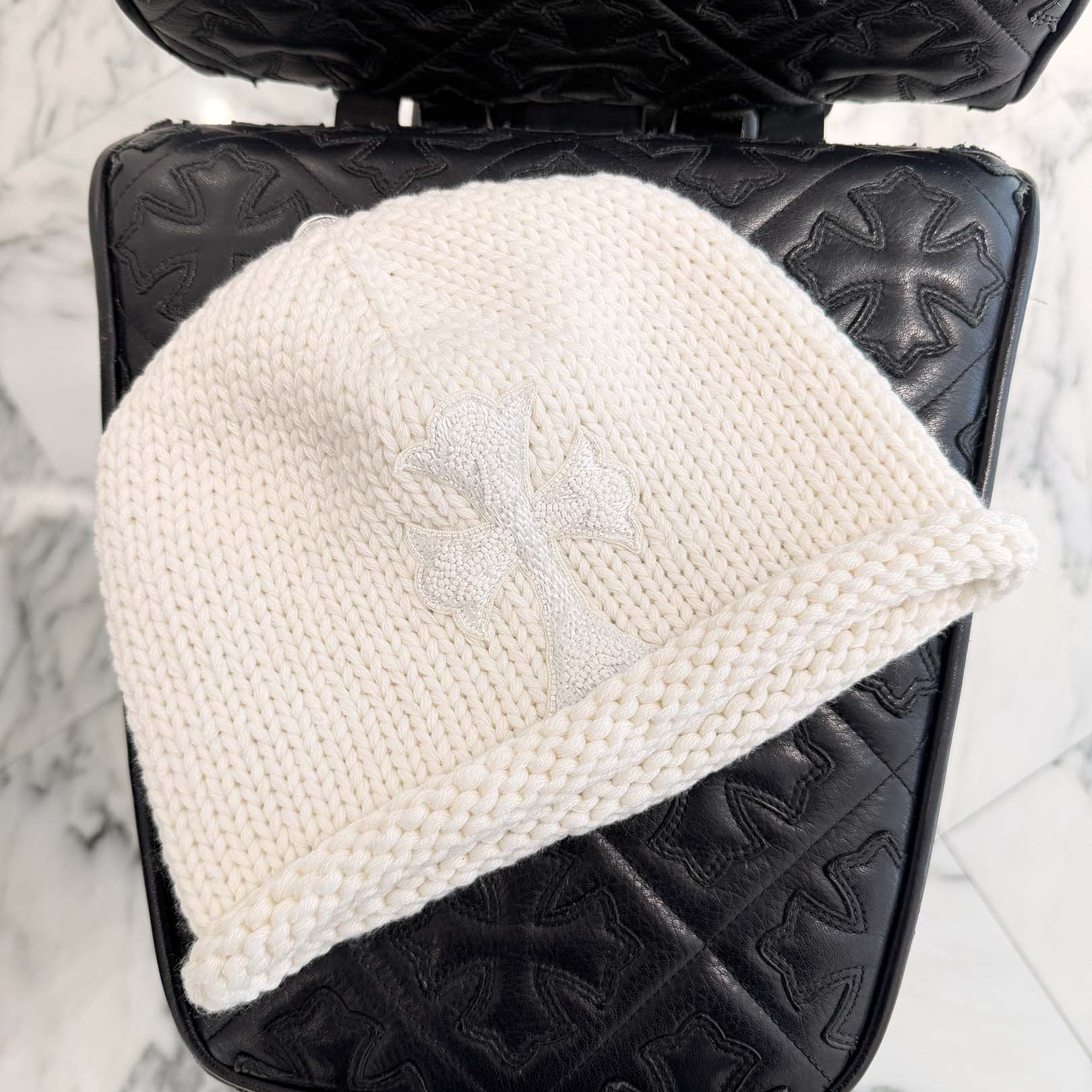 CHROME HEARTS Cashmere Beads 1 Cross Patch Beanie Size ONE SIZE (22cm) クロムハーツ カシミヤ ビーズ 1クロスパッチ ビーニー サイズONE SIZE (22cm)