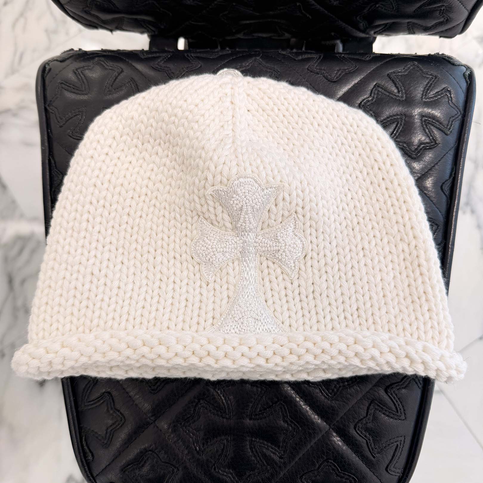 CHROME HEARTS Cashmere Beads 1 Cross Patch Beanie Size ONE SIZE