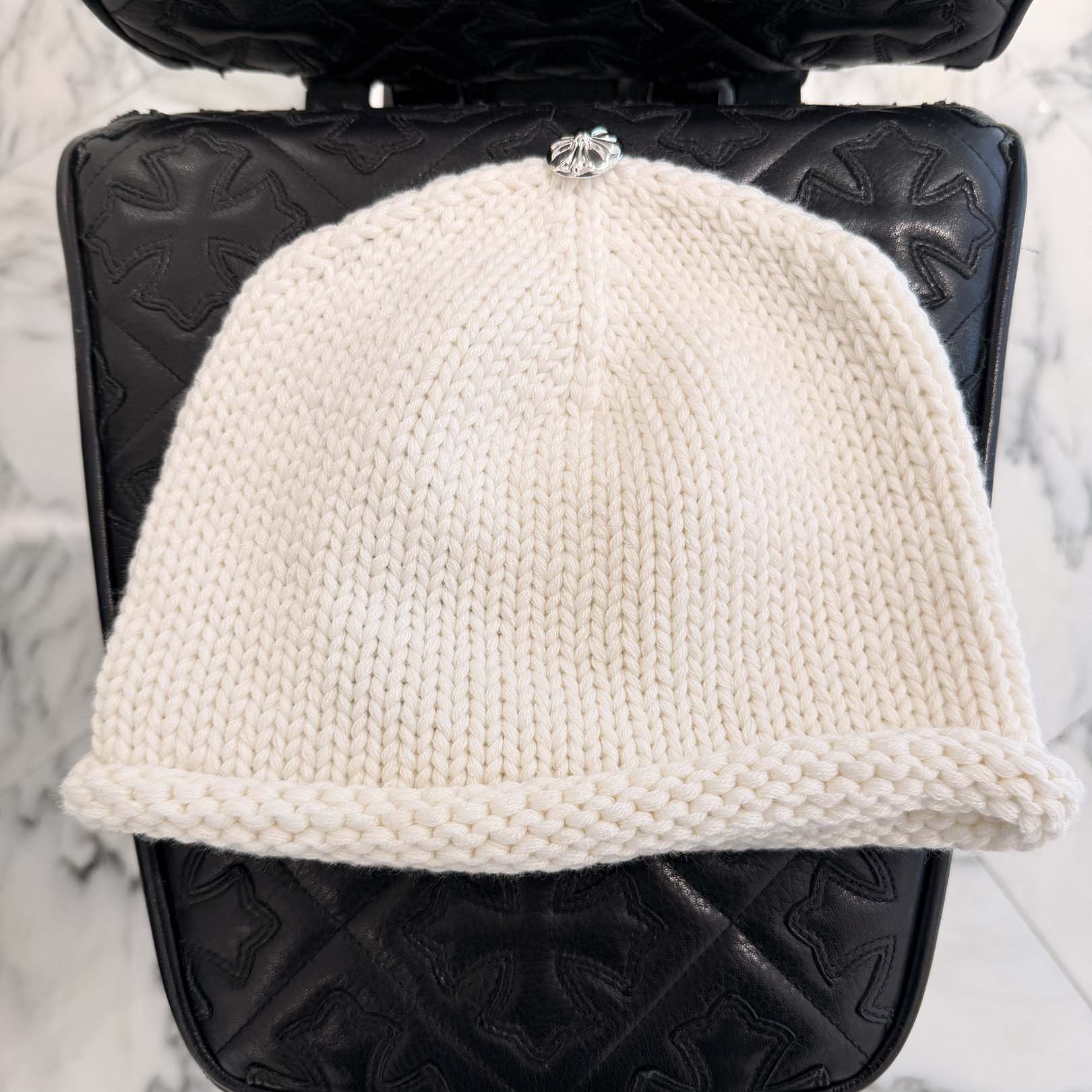 CHROME HEARTS Cashmere Beads 1 Cross Patch Beanie Size ONE SIZE (22cm) クロムハーツ カシミヤ ビーズ 1クロスパッチ ビーニー サイズONE SIZE (22cm)