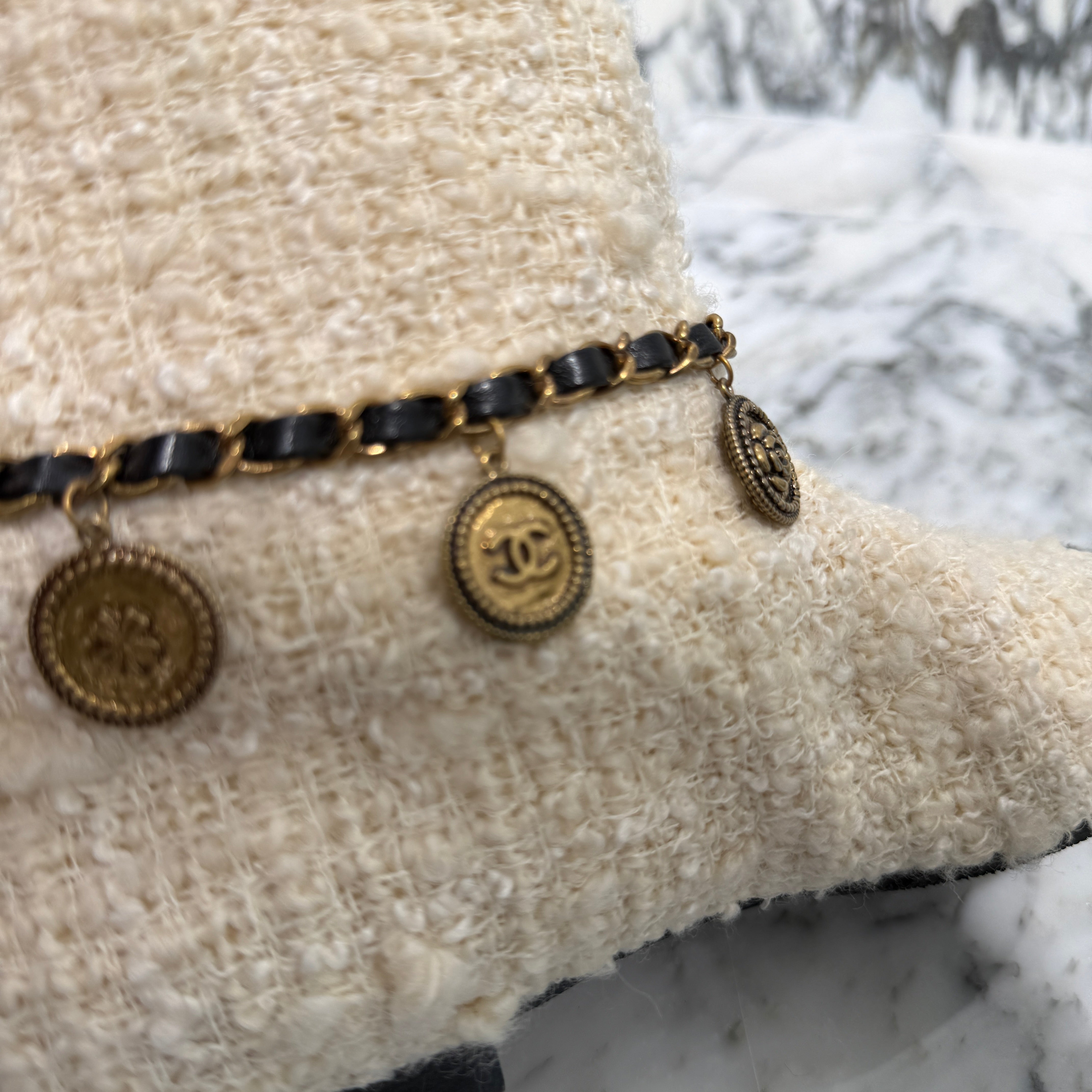 CHANEL CC Coin Charm Tweed Short Boots G32929 Size 36C シャネル CC コインチャーム ツイード ショートブーツ サイズ36C