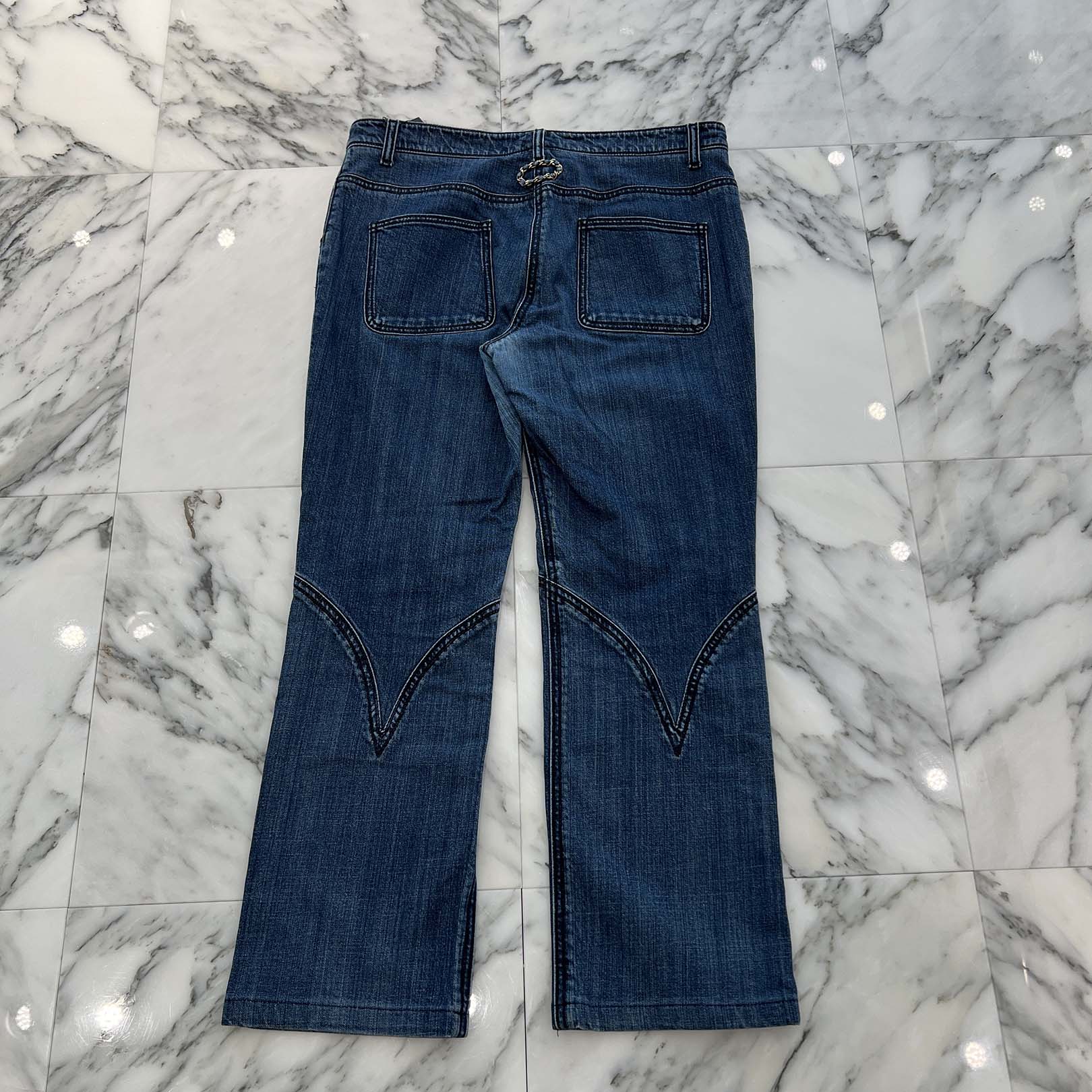 CHANEL COCO Button Denim Tapered Pants P31992V22199 Size 44 シャネル ココボタン デニム テーパードパンツ サイズ44
