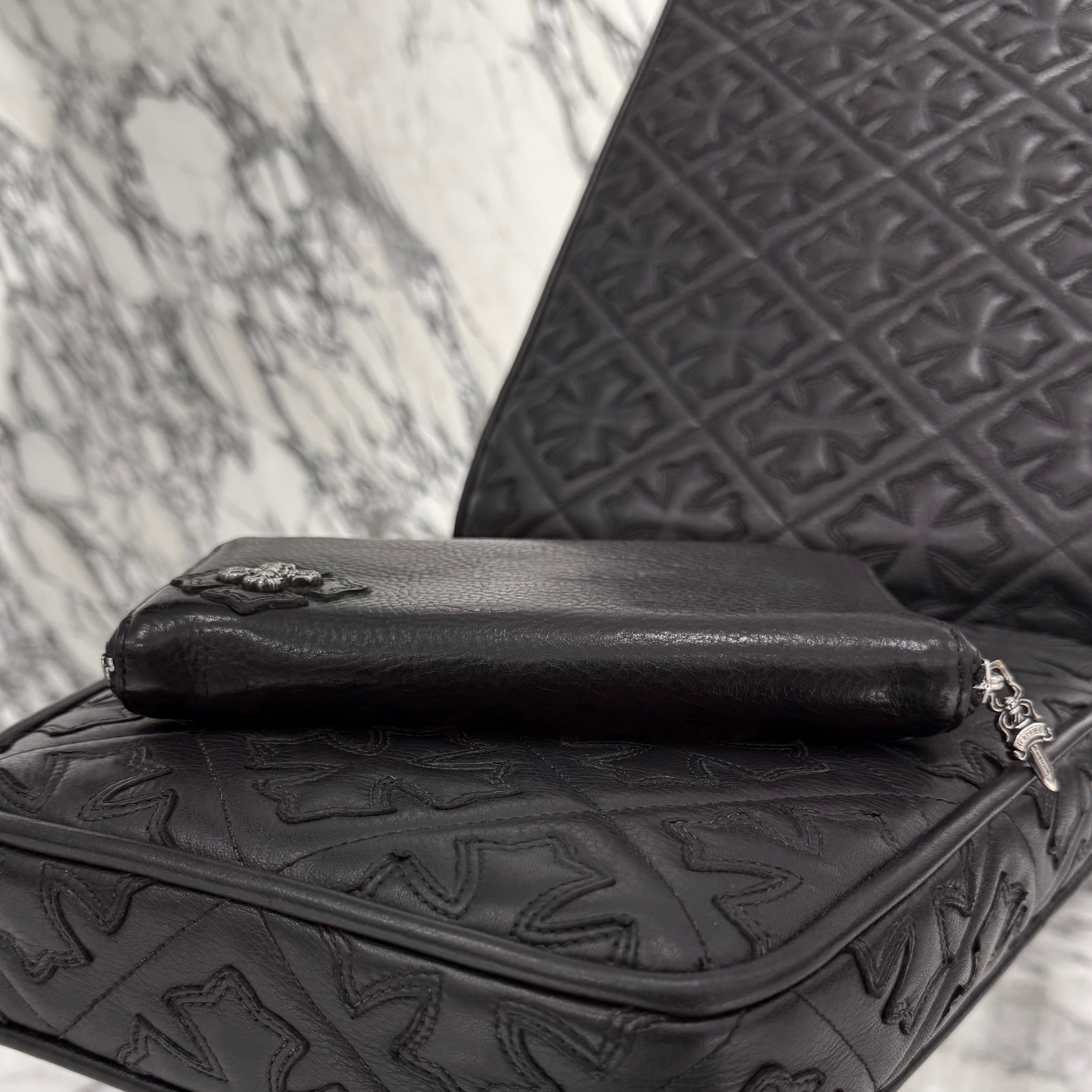 CHROME HEARTS Filigree Plus Leather Patch Round Zip Wallet クロムハーツ フィリグリープラス レザーパッチ ウォレット