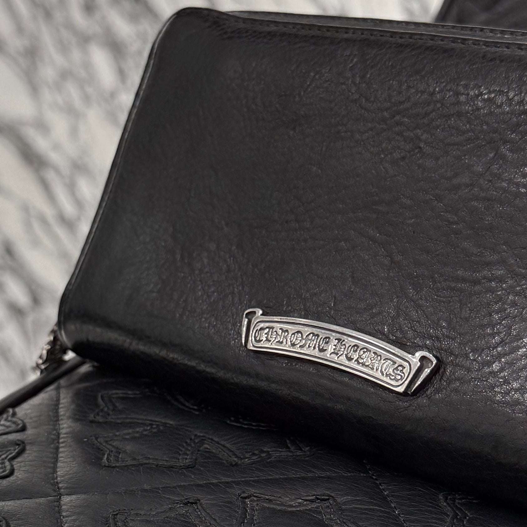 CHROME HEARTS Filigree Plus Leather Patch Round Zip Wallet クロムハーツ フィリグリープラス レザーパッチ ウォレット