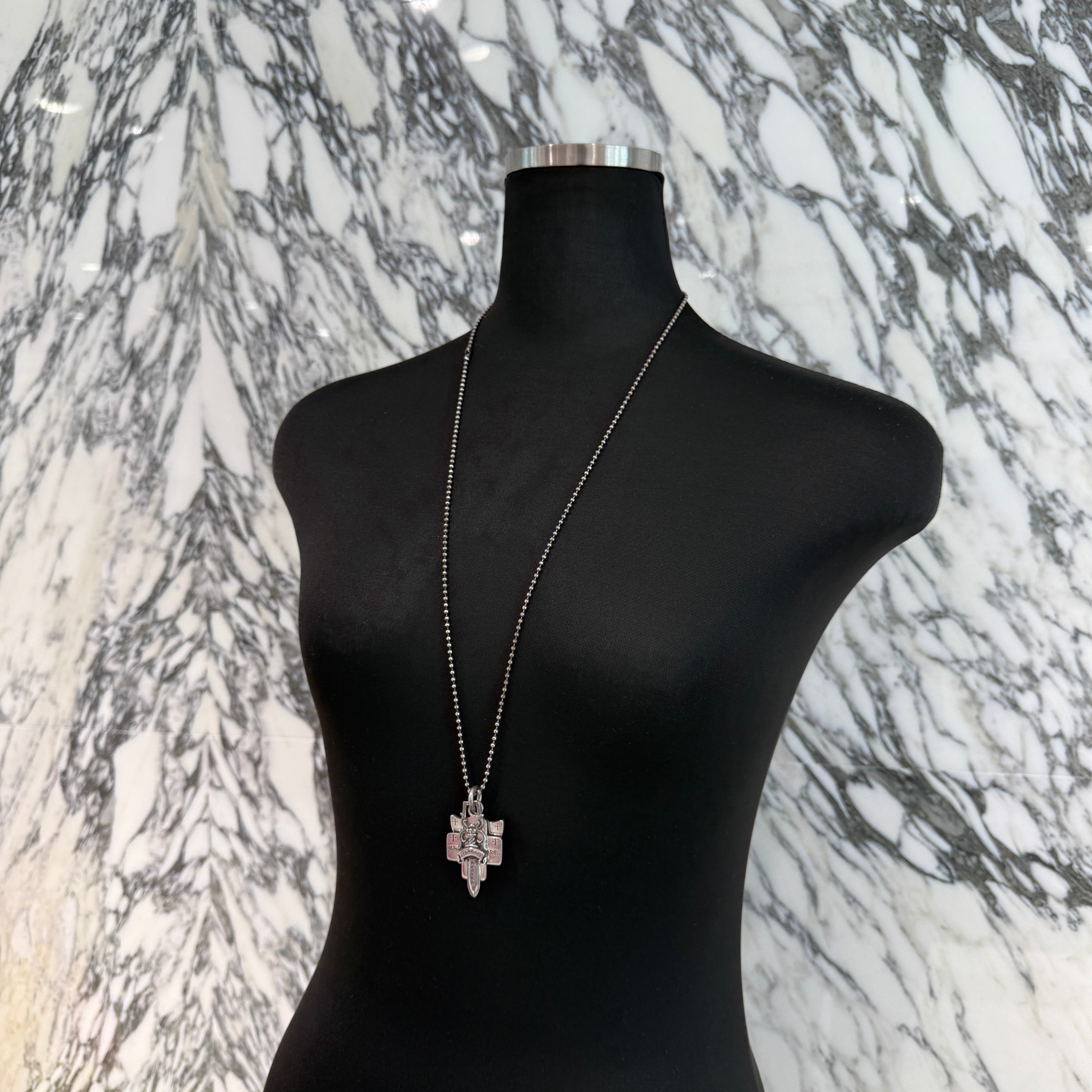 CHROME HEARTS 3 TRINKETS Charm Pendant Top Ball Chain Size 30 Inch
