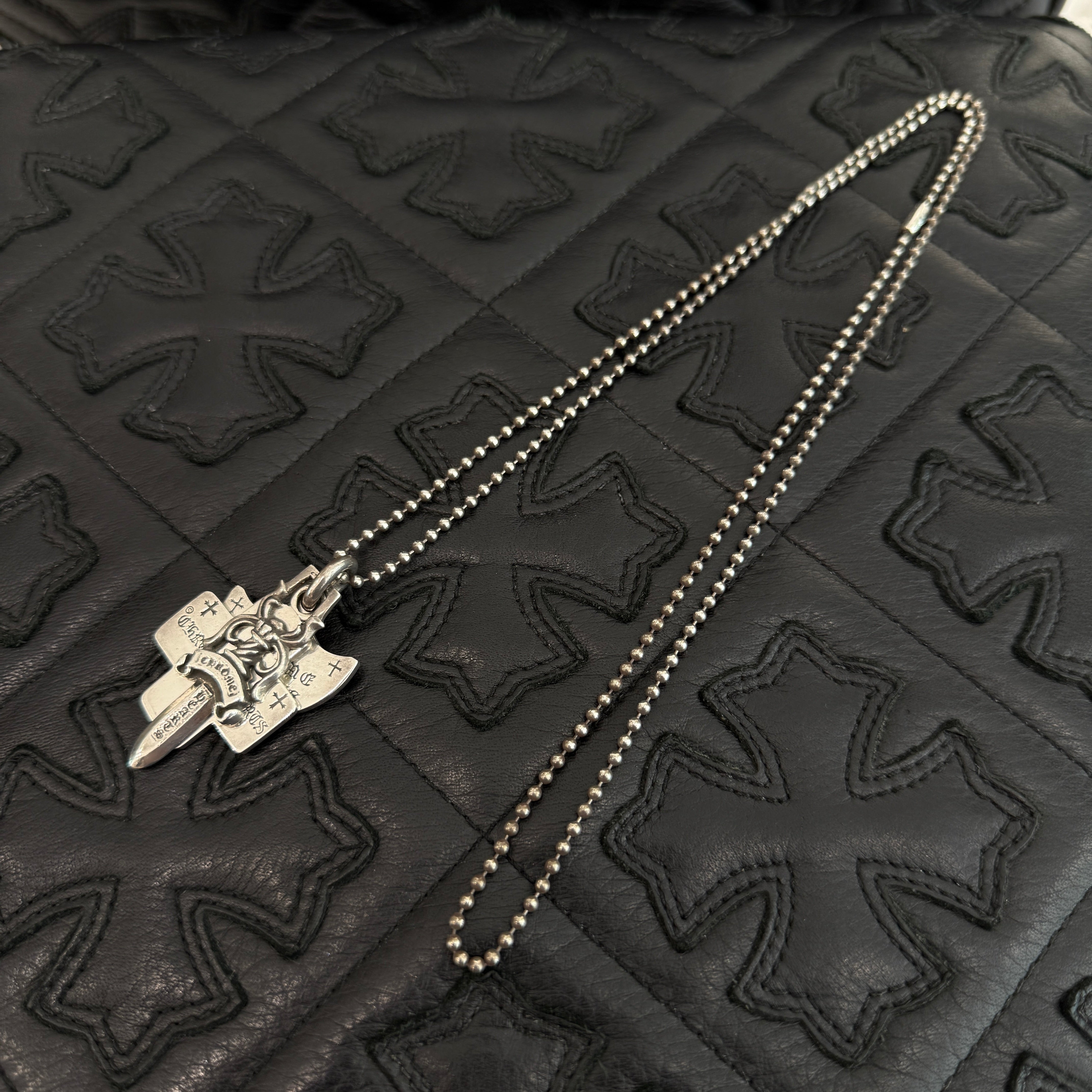 CHROME HEARTS 3 TRINKETS Charm Pendant Top Ball Chain Size 30 Inch
