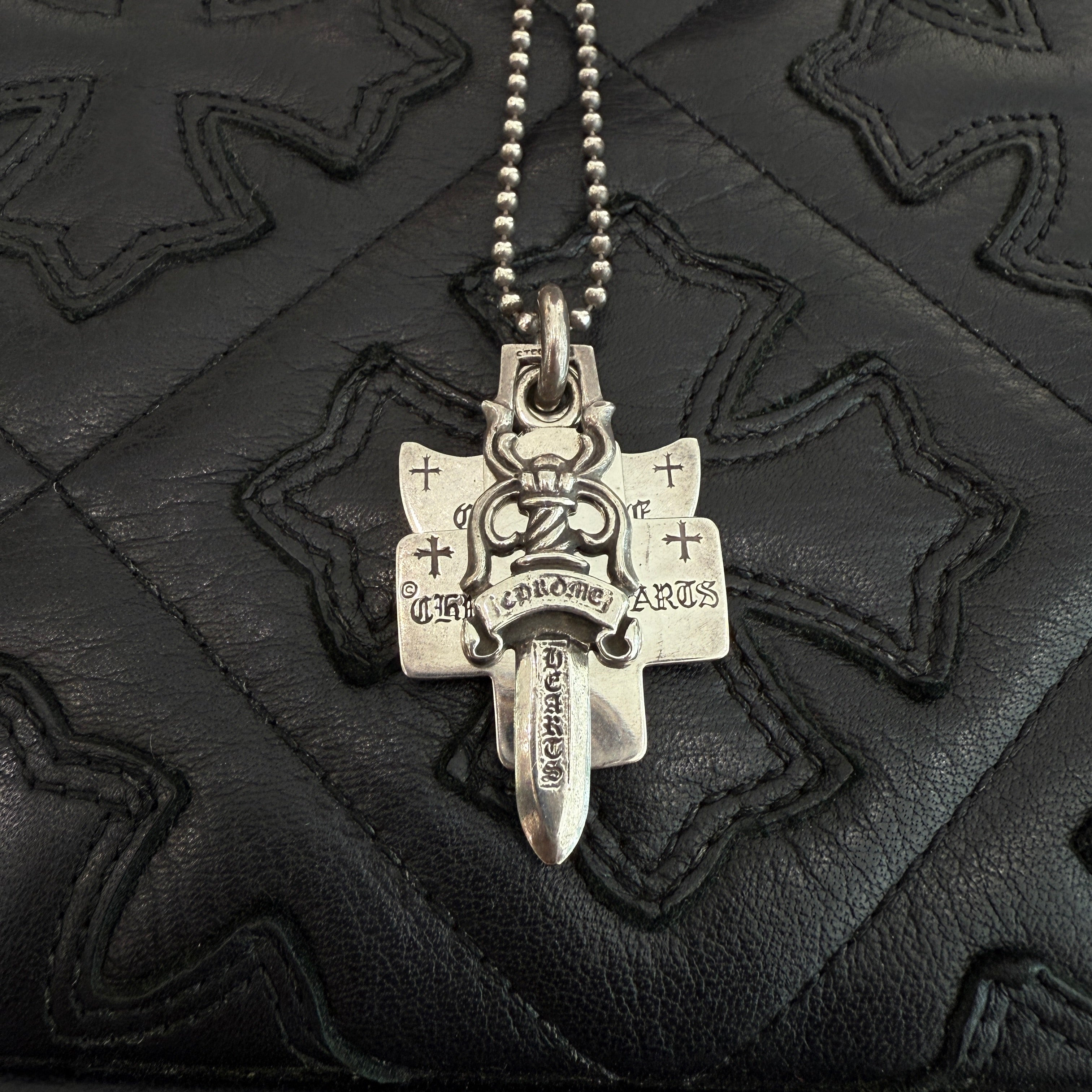CHROME HEARTS 3 TRINKETS Charm Pendant Top Ball Chain Size 30 Inch
