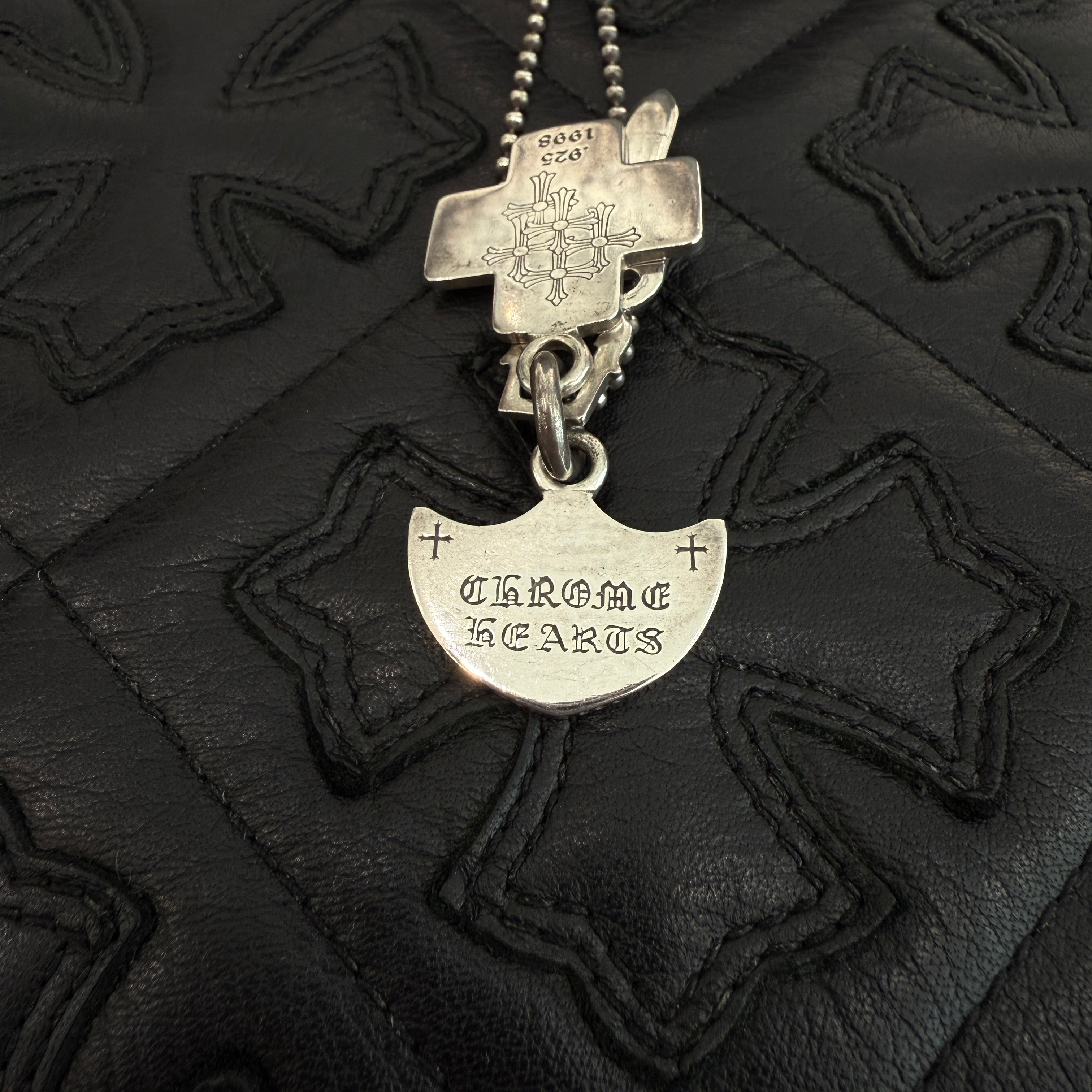 CHROME HEARTS 3 TRINKETS Charm Pendant Top Ball Chain Size 30 Inch