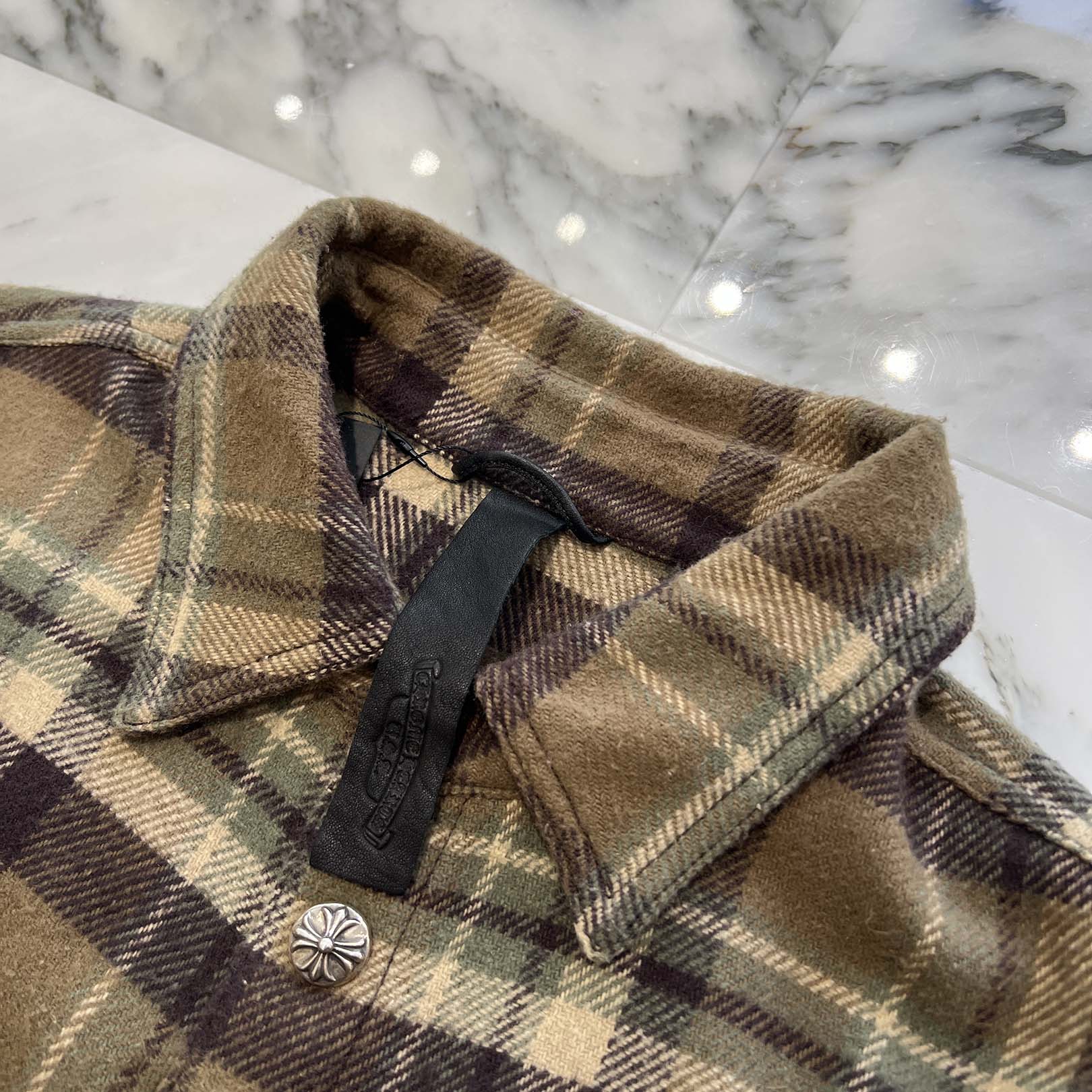 CHROME HEARTS Y NOT Cross Ball Button Flannel Check Shirt Jacket Size L クロムハーツ ワイノット クロスボールボタン フランネル チェック シャツジャケット サイズL