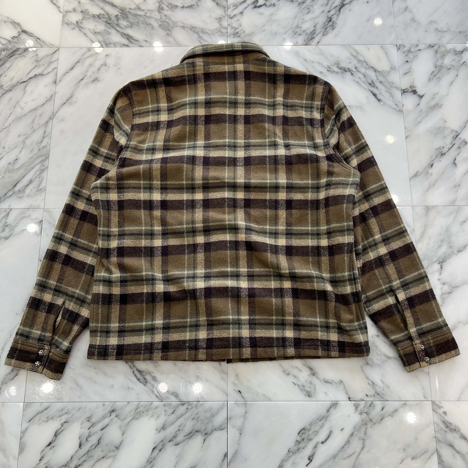 CHROME HEARTS Y NOT Cross Ball Button Flannel Check Shirt Jacket Size L クロムハーツ ワイノット クロスボールボタン フランネル チェック シャツジャケット サイズL