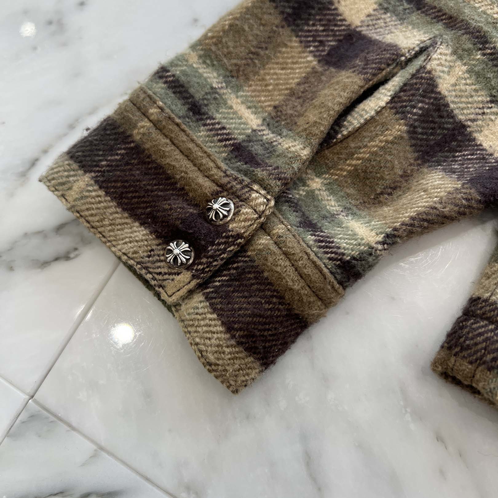 CHROME HEARTS Y NOT Cross Ball Button Flannel Check Shirt Jacket Size L クロムハーツ ワイノット クロスボールボタン フランネル チェック シャツジャケット サイズL