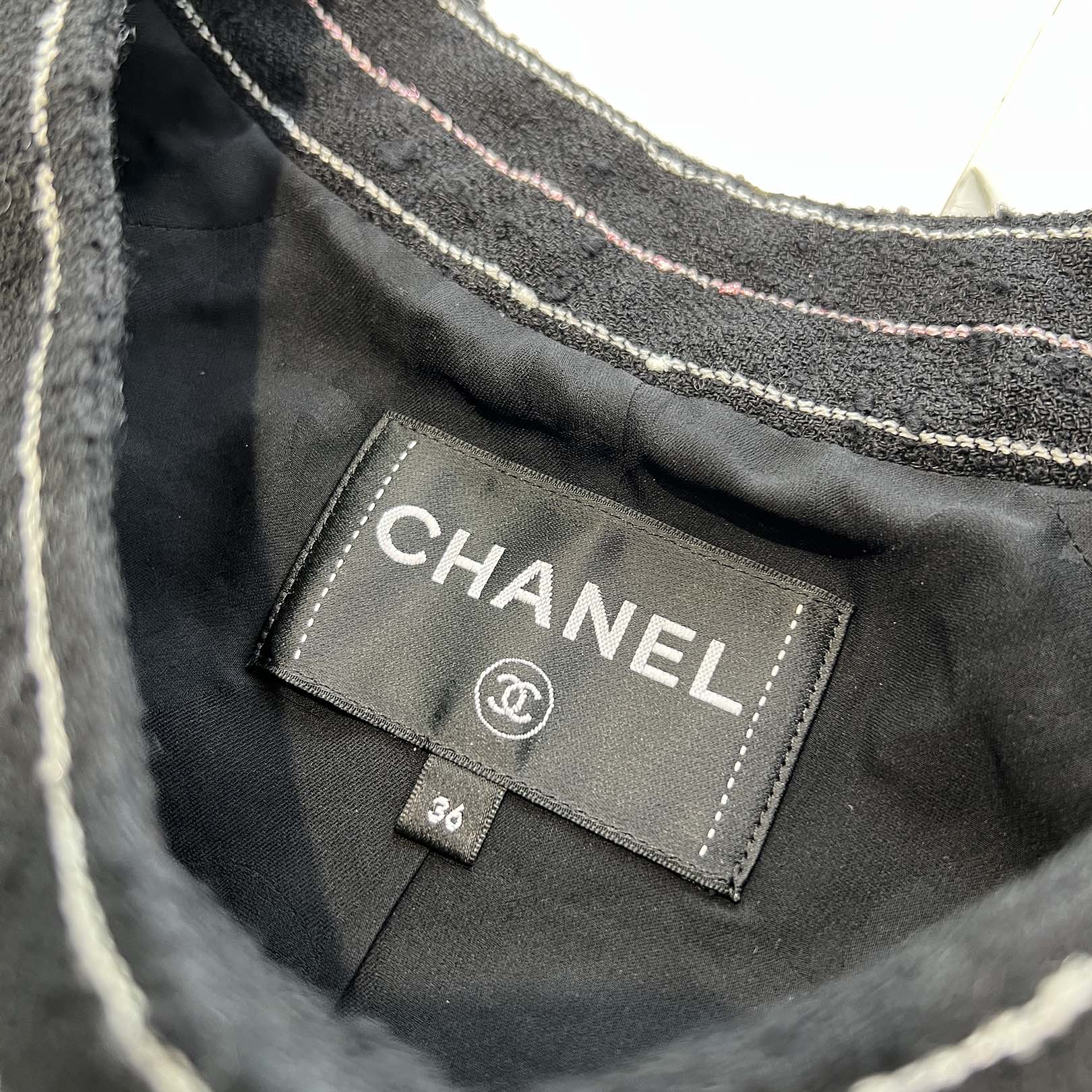 CHANEL 2023SS Coco Mark Button Stripe Collarless Jacket P74419 V65934 NM449 Size 36 シャネル ココマークボタンストライプノーカラージャケット サイズ36