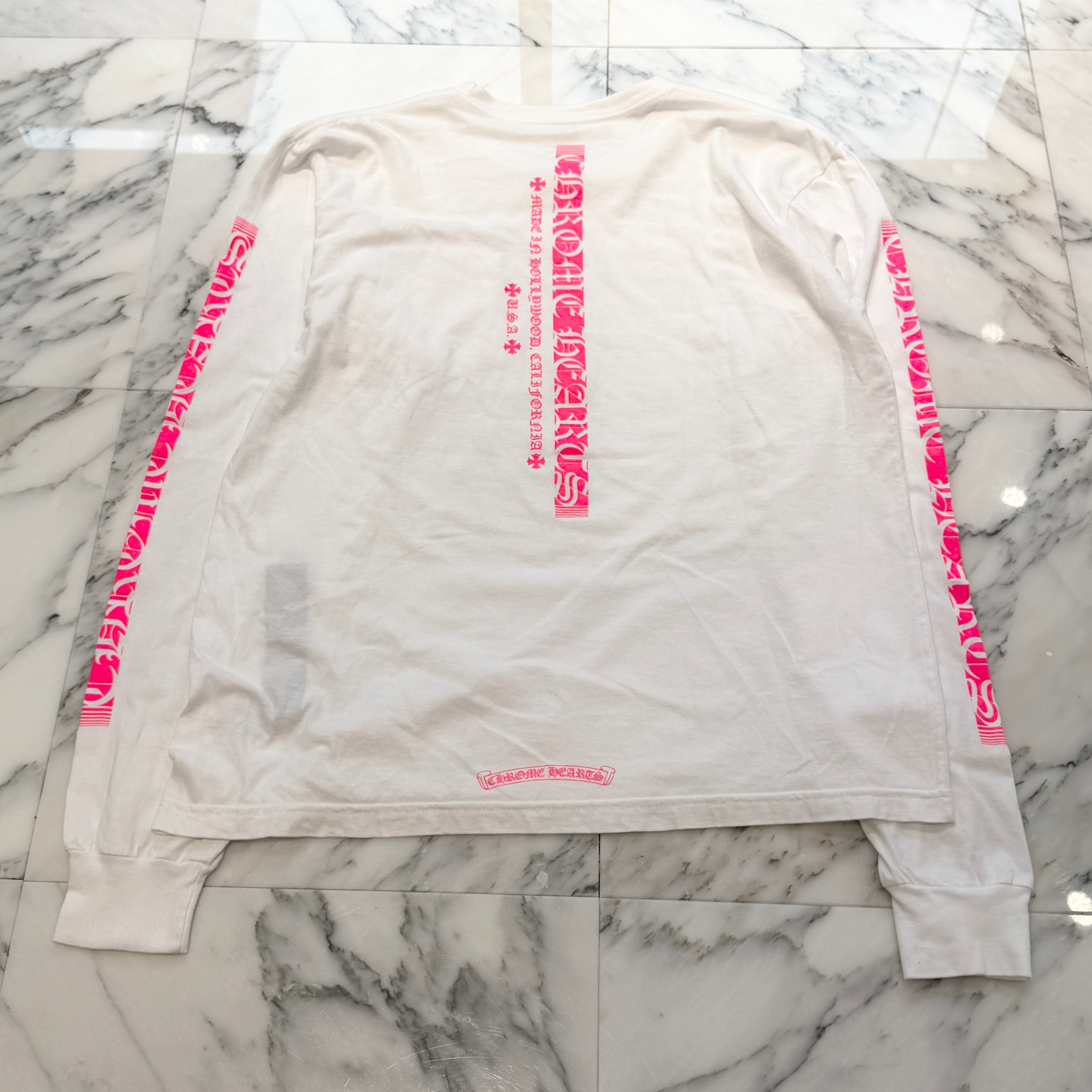 CHROME HEARTS Pink Made In Hollywood Vertical Logo Long Sleeve Tee Size L クロムハーツ ピンク メイドインハリウッド ヴァーティカルロゴ ロングスリーブTシャツ サイズL