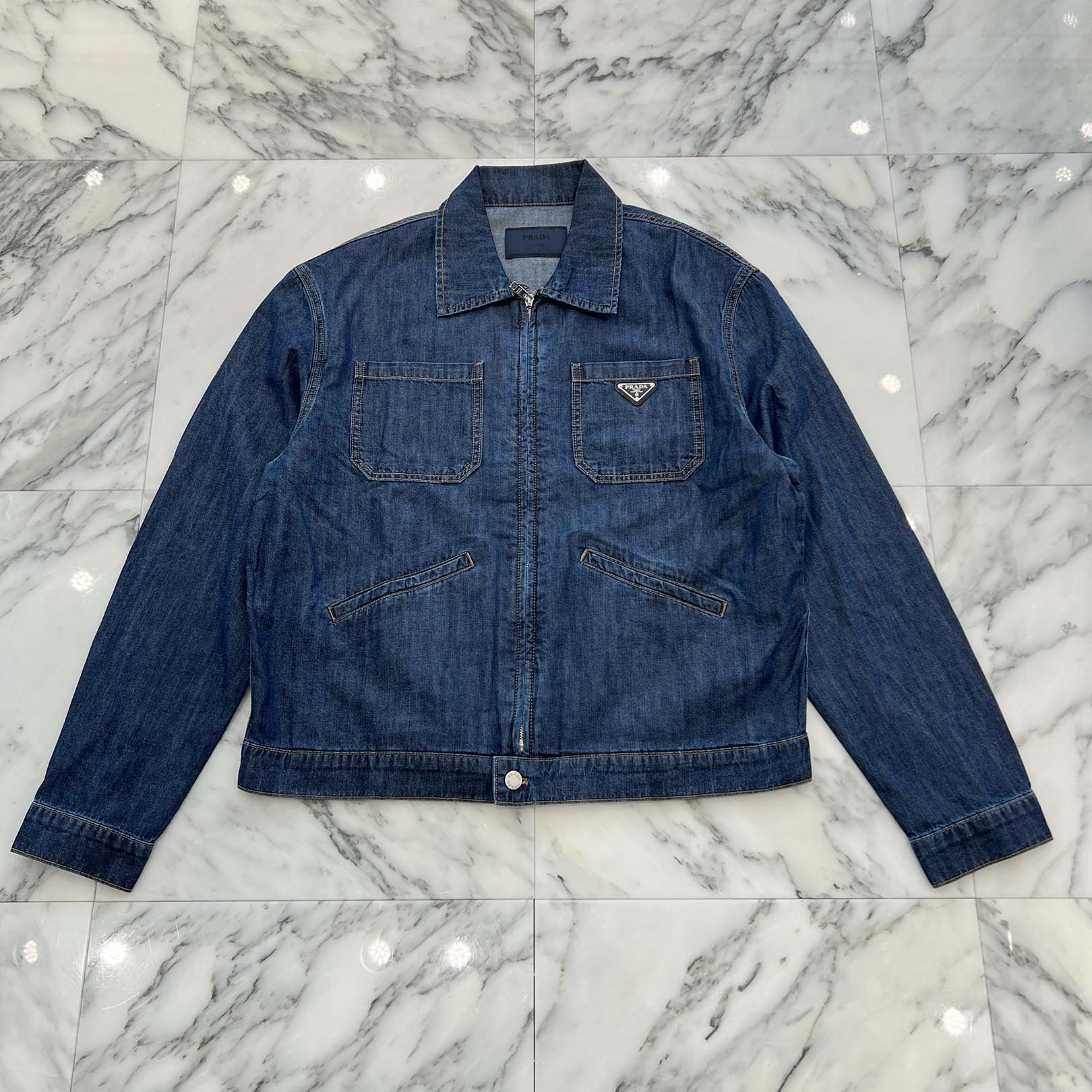 PRADA 2024SS Triangle Logo Plate Zip Up Denim Jacket GEB255 S000