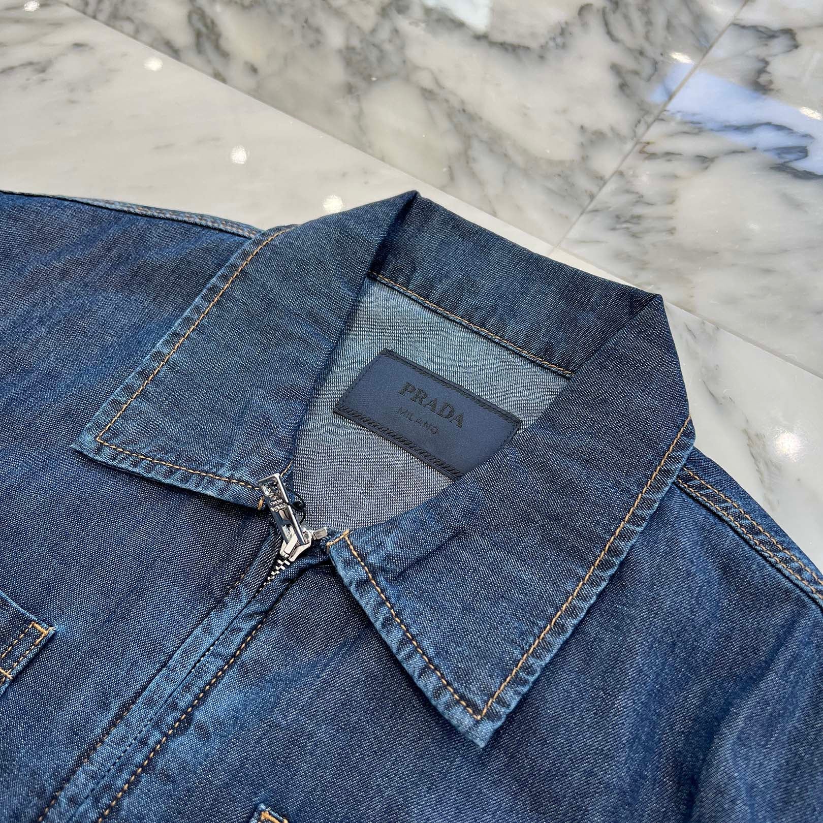 PRADA 2024SS Triangle Logo Plate Zip Up Denim Jacket GEB255 S000