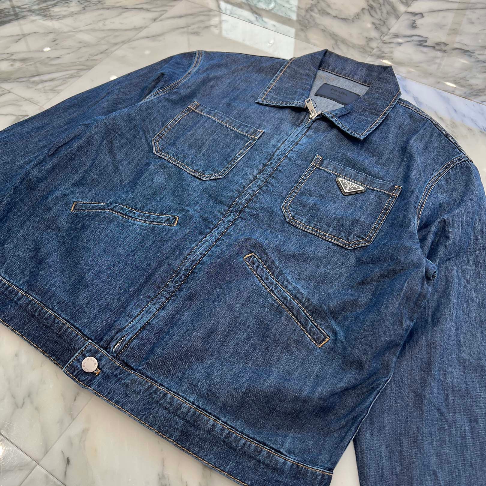 PRADA 2024SS Triangle Logo Plate Zip Up Denim Jacket GEB255 S000