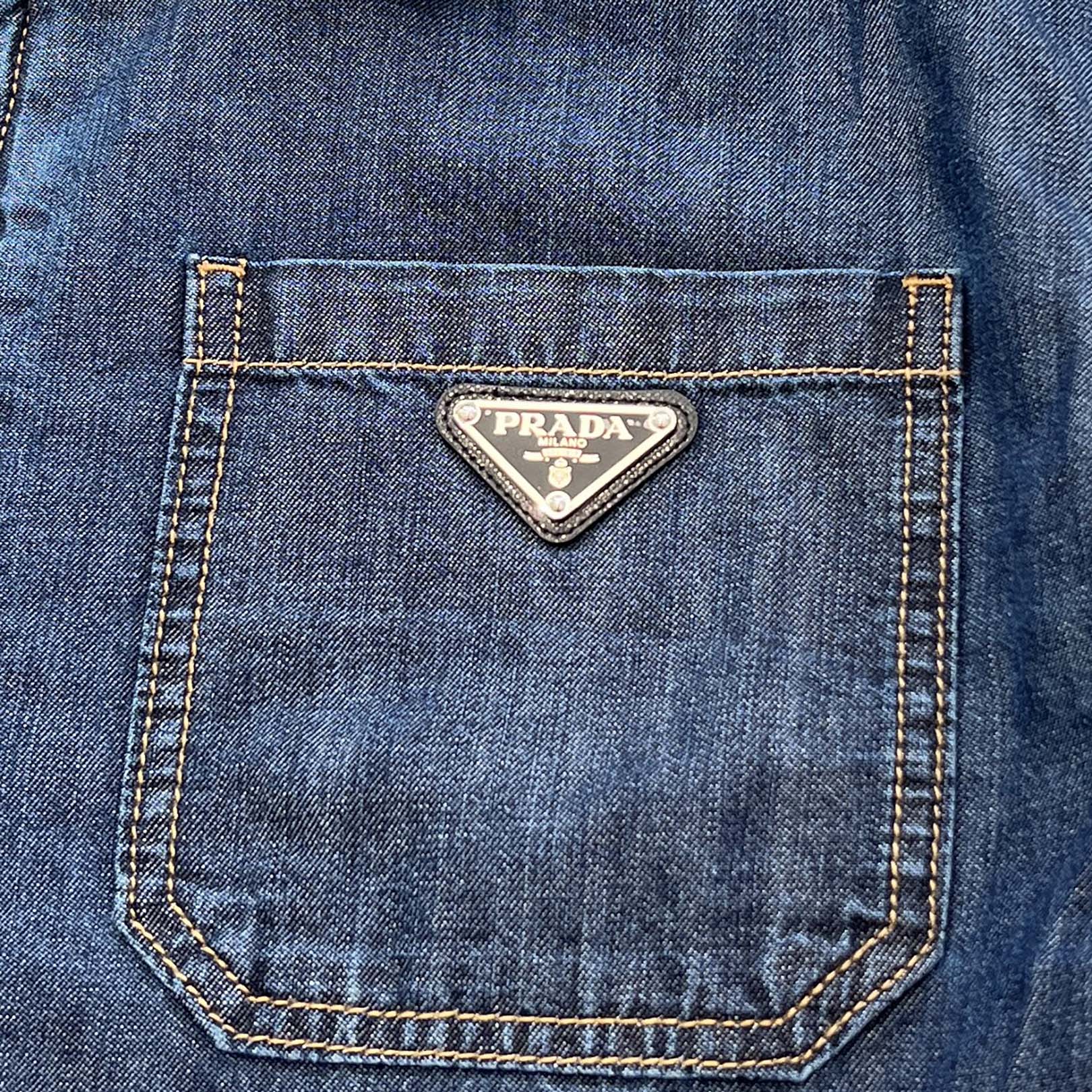 PRADA 2024SS Triangle Logo Plate Zip Up Denim Jacket GEB255 S000
