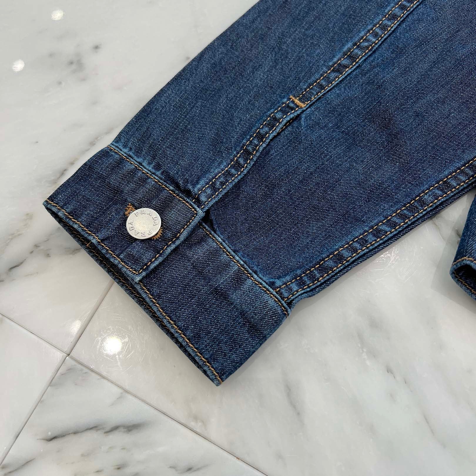 PRADA 2024SS Triangle Logo Plate Zip Up Denim Jacket GEB255 S000