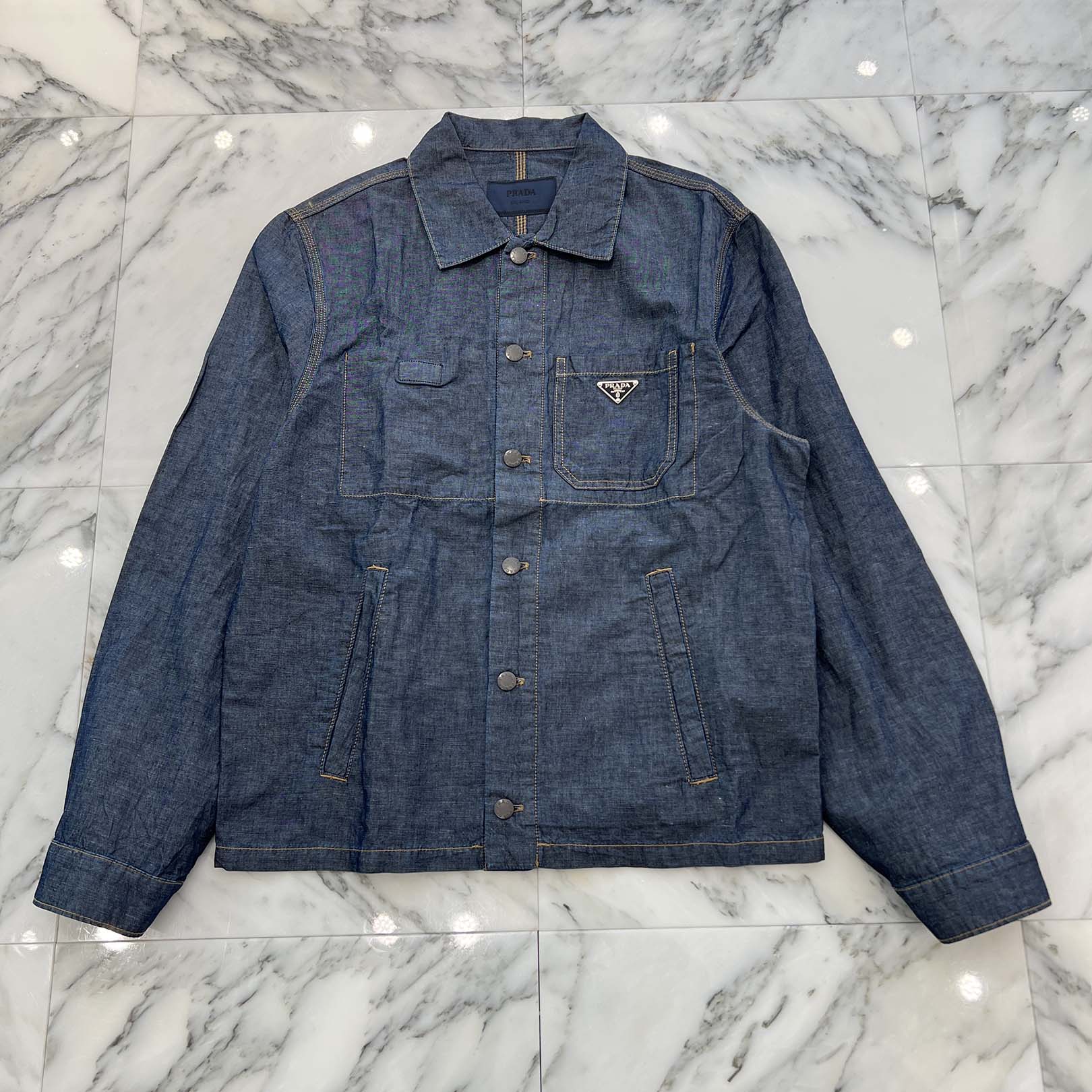 PRADA 2024SS Triangle Logo Plate Chambray Shirt Jacket GEB254 S000 14J2 Size M プラダ トライアングルロゴプレート シャンブレー シャツジャケット サイズM