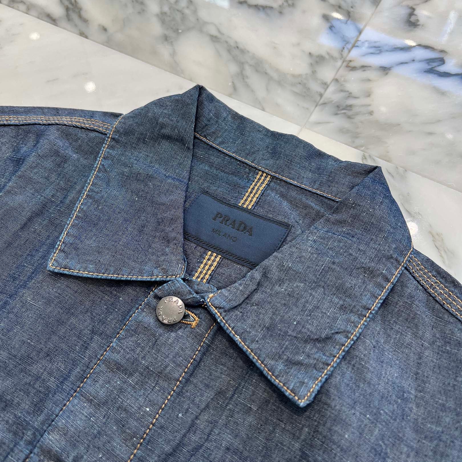 PRADA 2024SS Triangle Logo Plate Chambray Shirt Jacket GEB254 S000 14J2 Size M プラダ トライアングルロゴプレート シャンブレー シャツジャケット サイズM