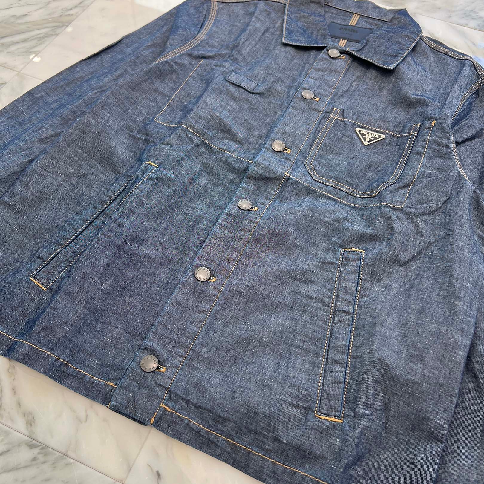 PRADA 2024SS Triangle Logo Plate Chambray Shirt Jacket GEB254 S000 14J2 Size M プラダ トライアングルロゴプレート シャンブレー シャツジャケット サイズM