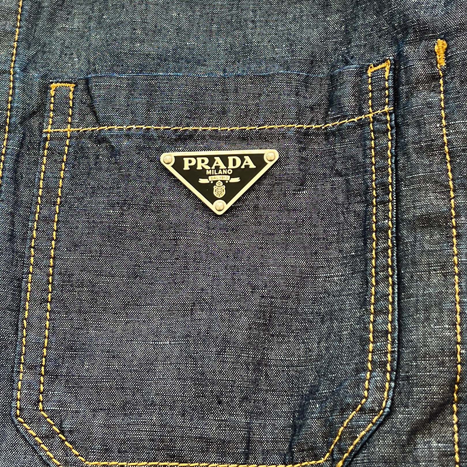 PRADA 2024SS Triangle Logo Plate Chambray Shirt Jacket GEB254 S000 14J2 Size M プラダ トライアングルロゴプレート シャンブレー シャツジャケット サイズM
