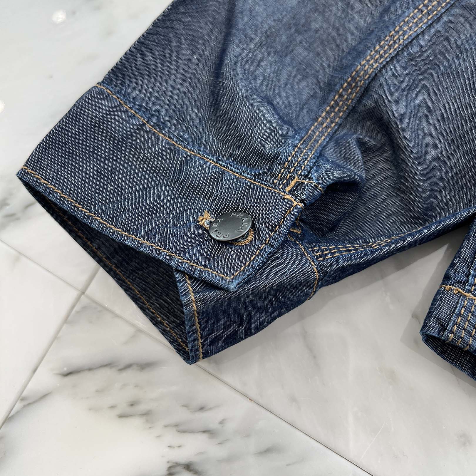 PRADA 2024SS Triangle Logo Plate Chambray Shirt Jacket GEB254 S000 14J2 Size M プラダ トライアングルロゴプレート シャンブレー シャツジャケット サイズM