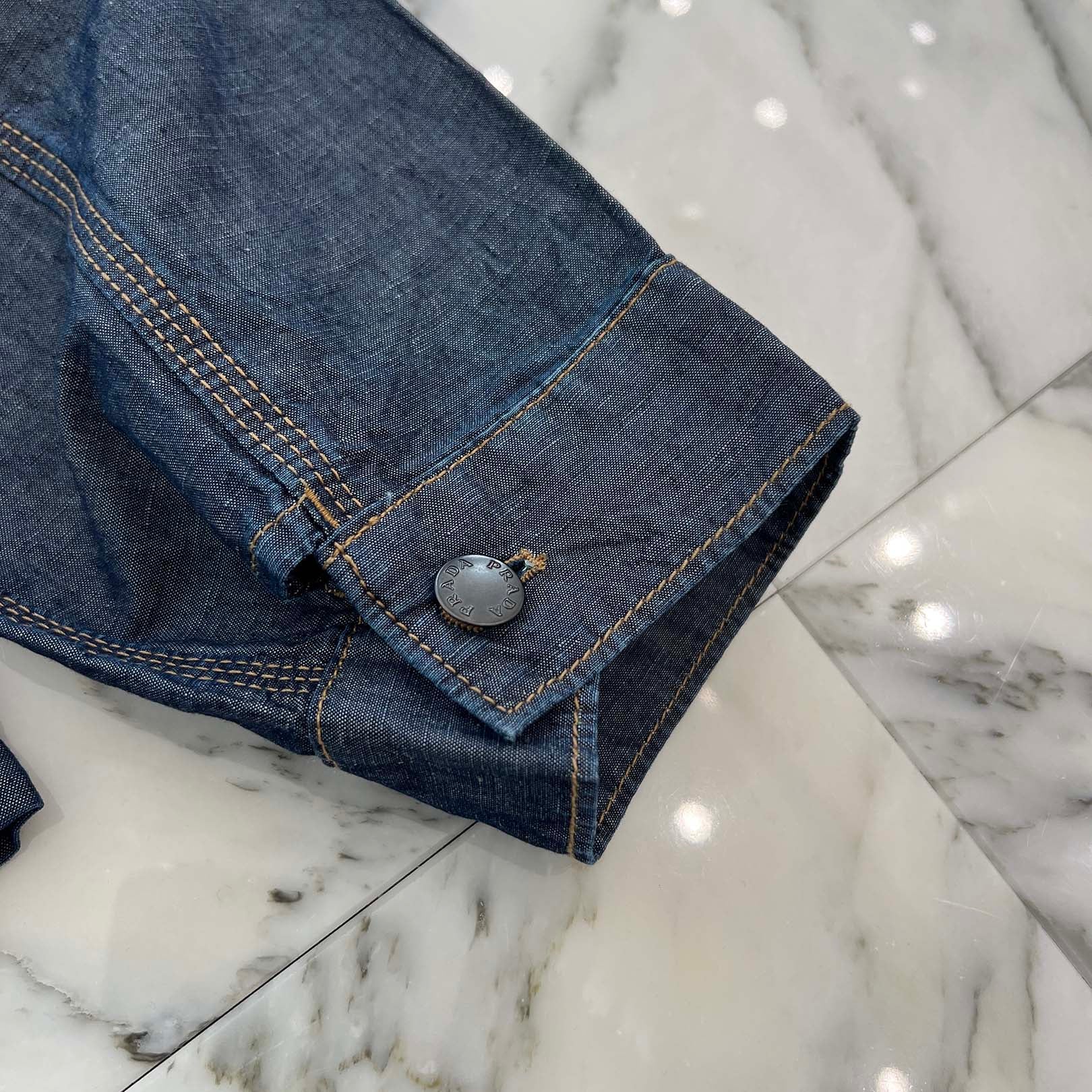 PRADA 2024SS Triangle Logo Plate Chambray Shirt Jacket GEB254 S000 14J2 Size M プラダ トライアングルロゴプレート シャンブレー シャツジャケット サイズM