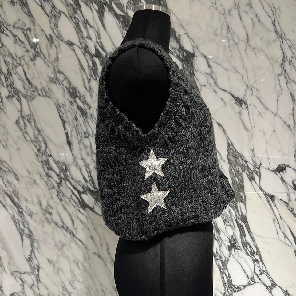 CHROME HEARTS Y NOT Star Leather Patch Cashmere Knit Vest Size S