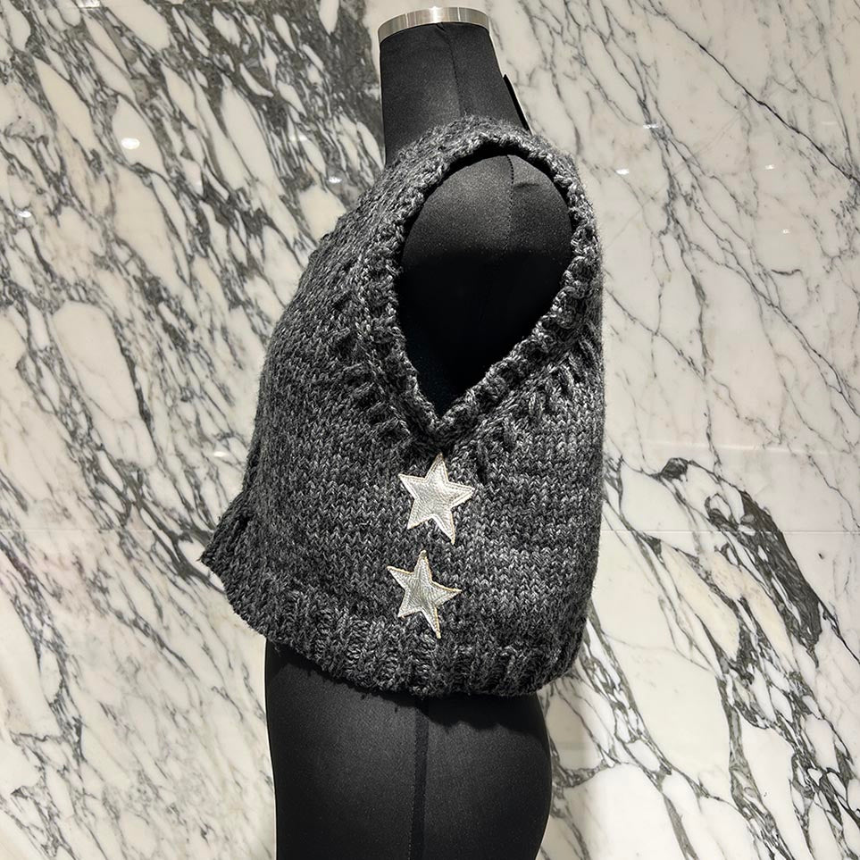 CHROME HEARTS Y NOT Star Leather Patch Cashmere Knit Vest Size S クロムハーツ ワイノット スターレザーパッチ カシミヤ ニットベスト サイズS