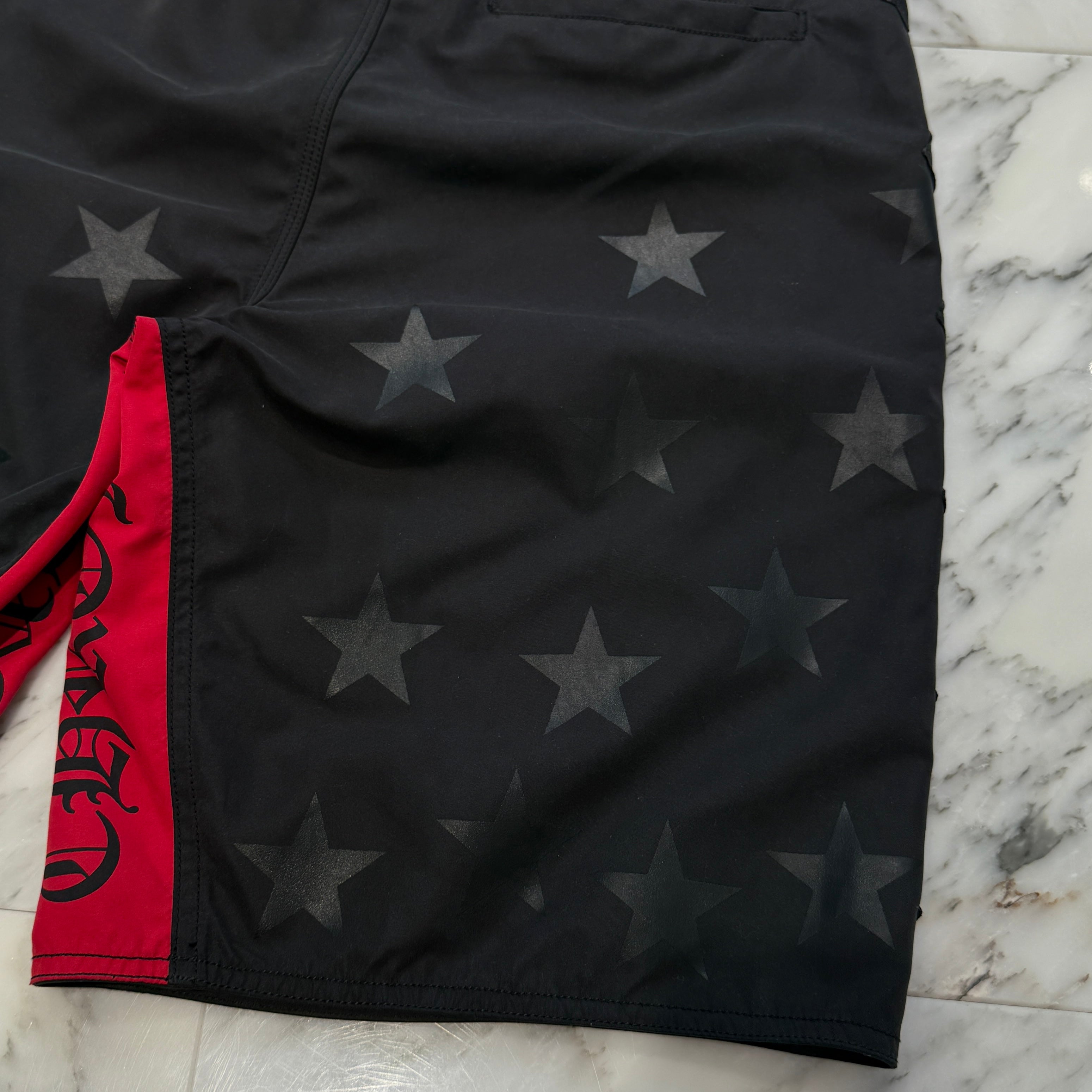 CHROME HEARTS Cross Flare Leather Patch Star Print Swim Pants Size 30 クロムハーツ クロスフレア レザーパッチ スタープリント スウィムパンツ サイズ30