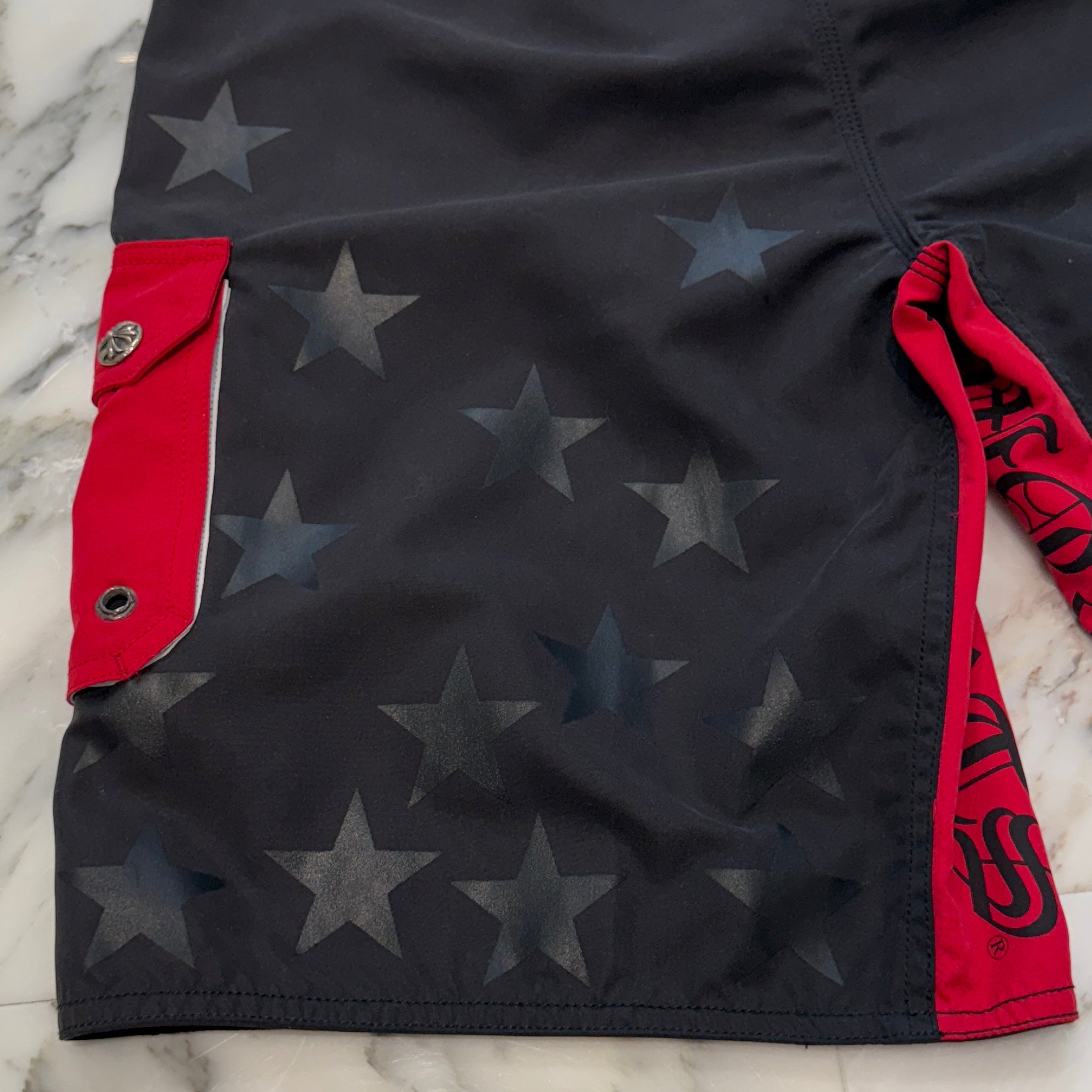 CHROME HEARTS Cross Flare Leather Patch Star Print Swim Pants Size 30 クロムハーツ クロスフレア レザーパッチ スタープリント スウィムパンツ サイズ30
