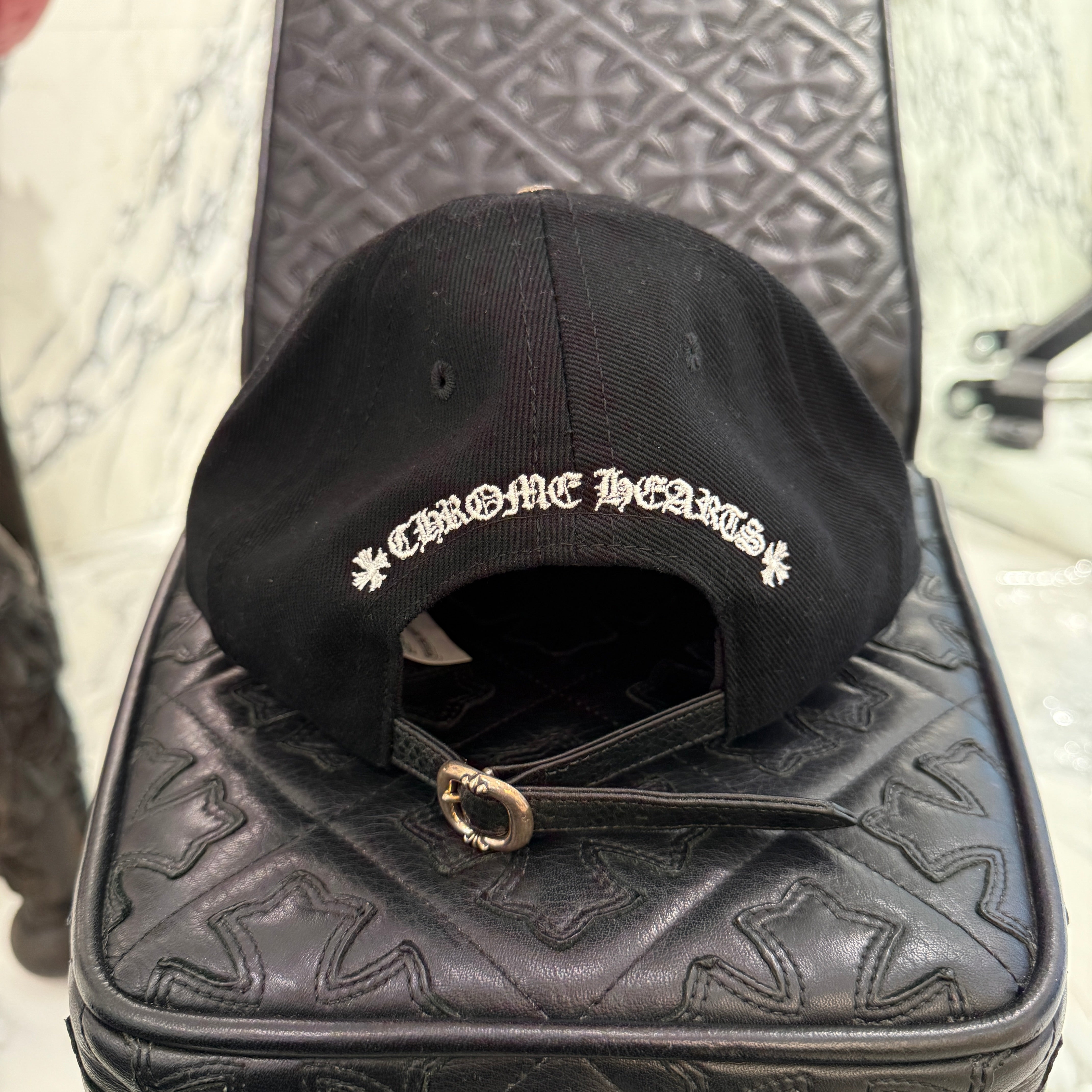 CHROME HEARTS × MATTY BOY Chomper Patch Leather Belt Trucker Cap