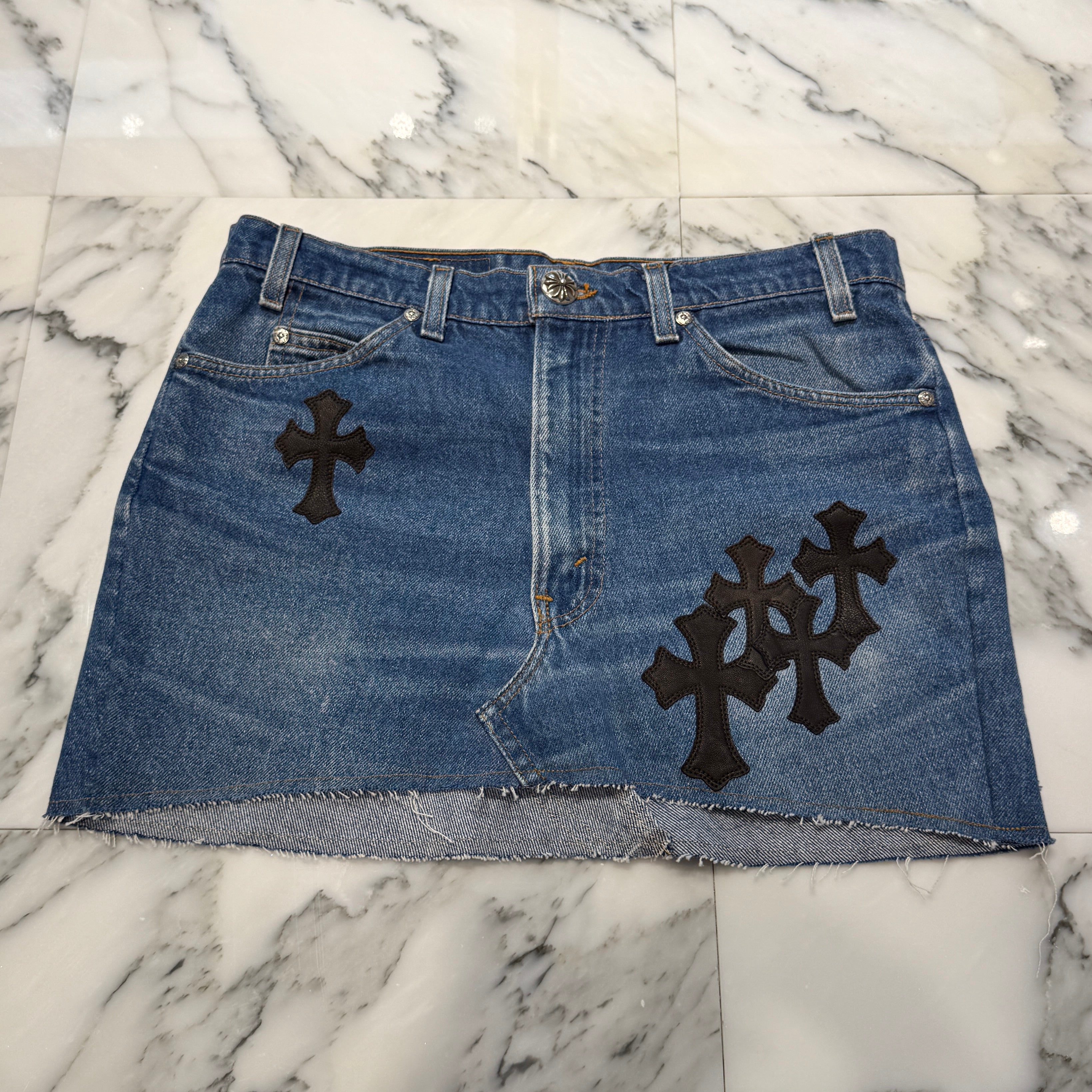 CHROME HEARTS × Levi's 517 VNTG Cross Leather Patch Denim Skirt Size 27 クロムハーツ × リーバイス 517 ヴィンテージ クロスレザーパッチ デニムスカート サイズ27