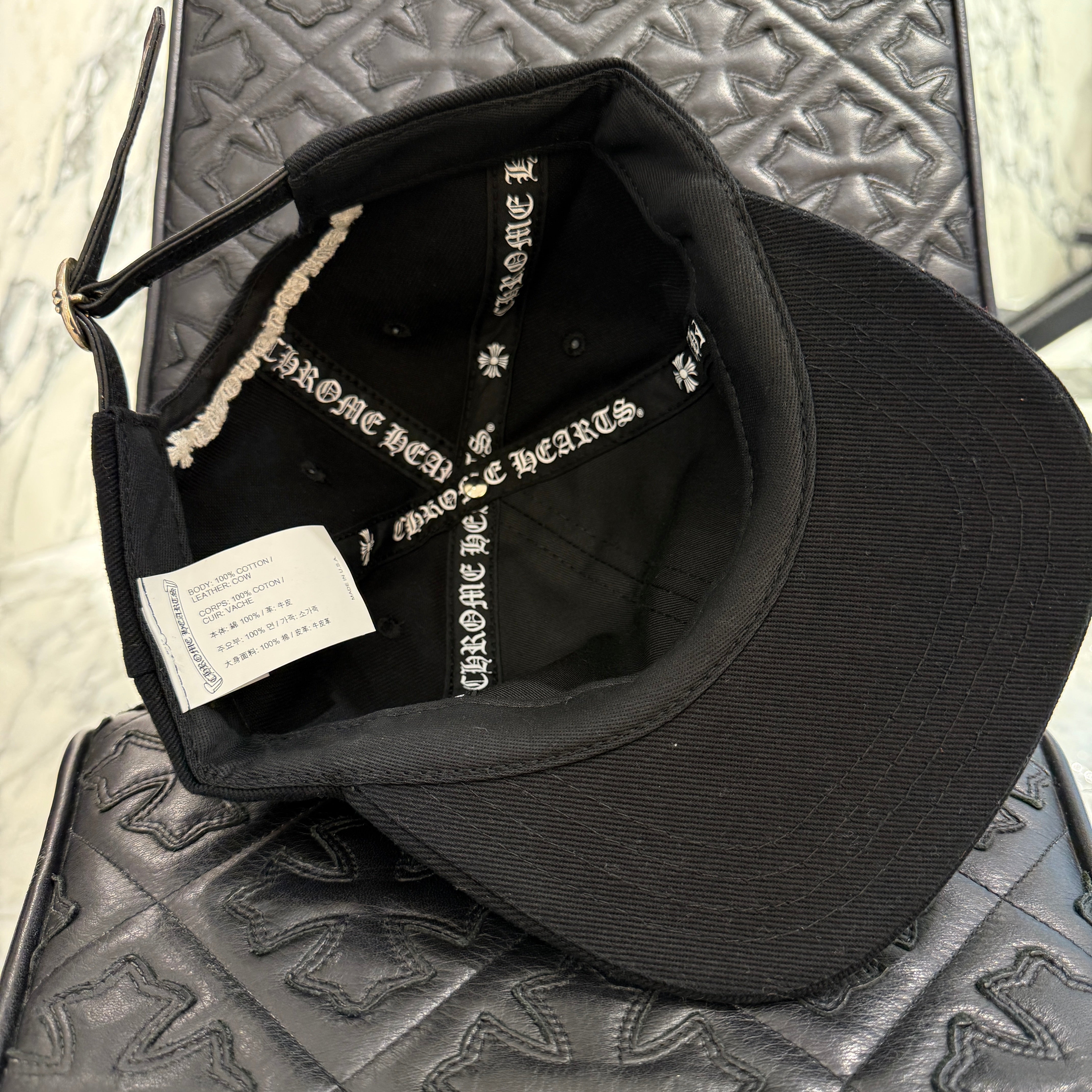 CHROME HEARTS × MATTY BOY Chomper Patch Leather Belt Trucker Cap