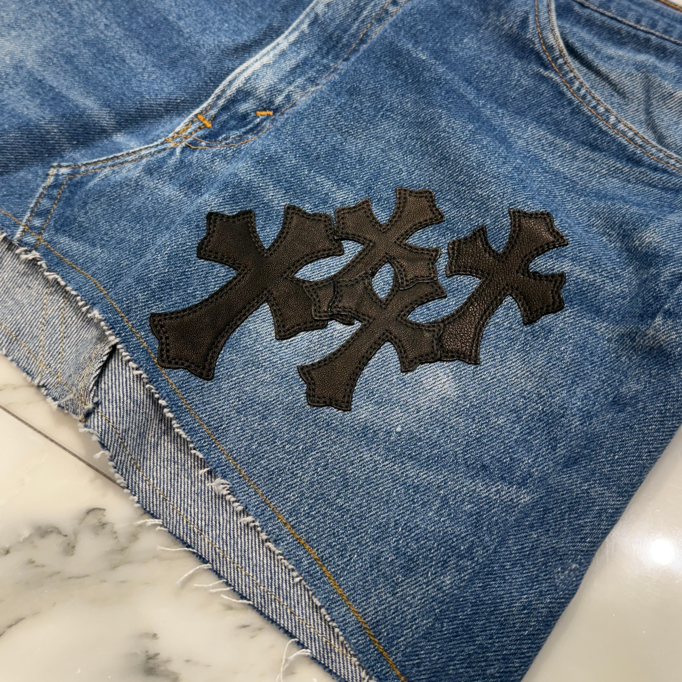 CHROME HEARTS × Levi's 517 VNTG Cross Leather Patch Denim Skirt