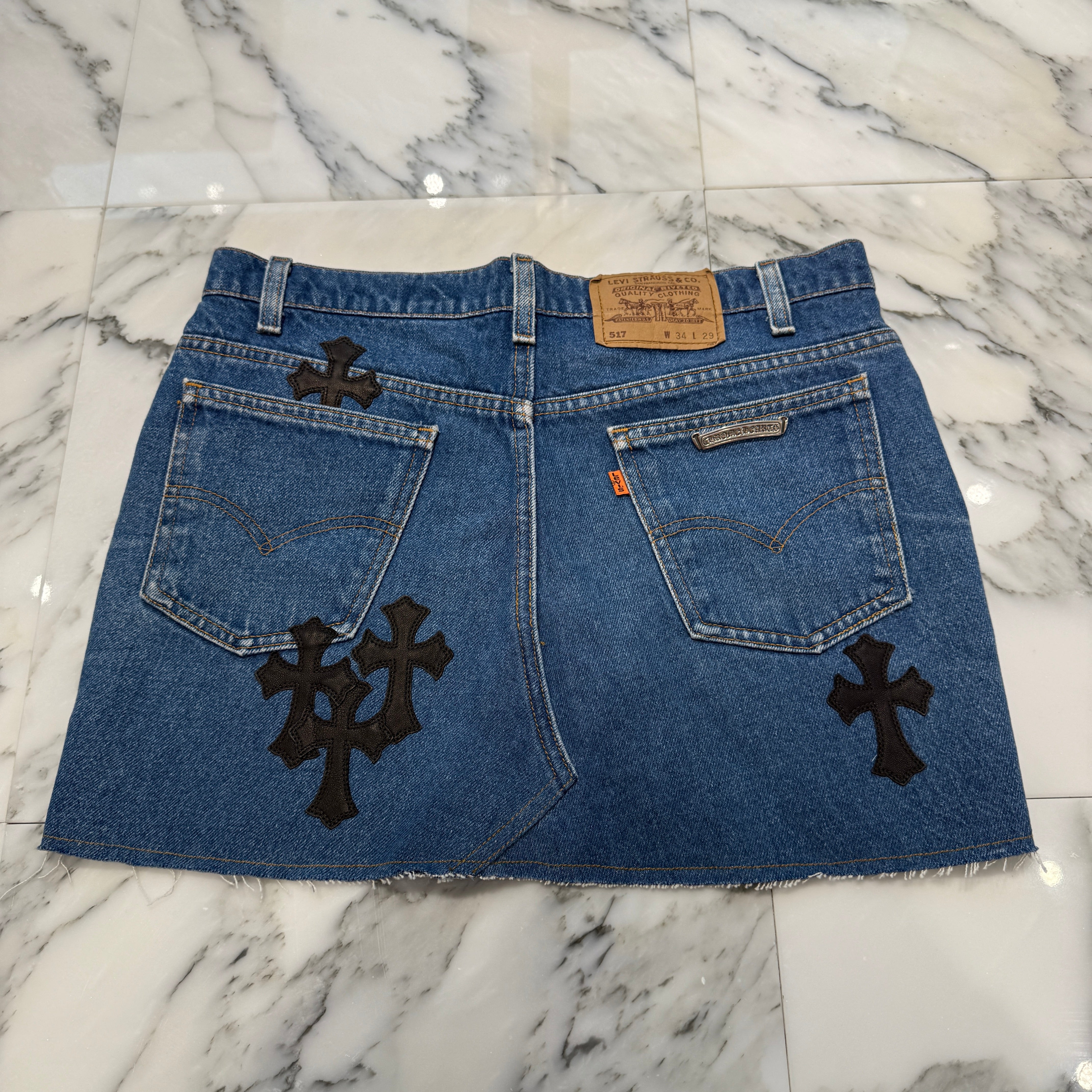 CHROME HEARTS × Levi's 517 VNTG Cross Leather Patch Denim Skirt Size 27 クロムハーツ × リーバイス 517 ヴィンテージ クロスレザーパッチ デニムスカート サイズ27