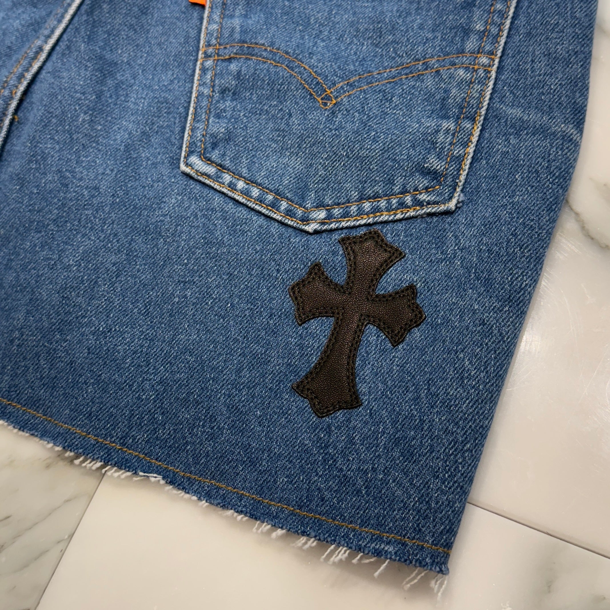 CHROME HEARTS × Levi's 517 VNTG Cross Leather Patch Denim Skirt Size 27 クロムハーツ × リーバイス 517 ヴィンテージ クロスレザーパッチ デニムスカート サイズ27