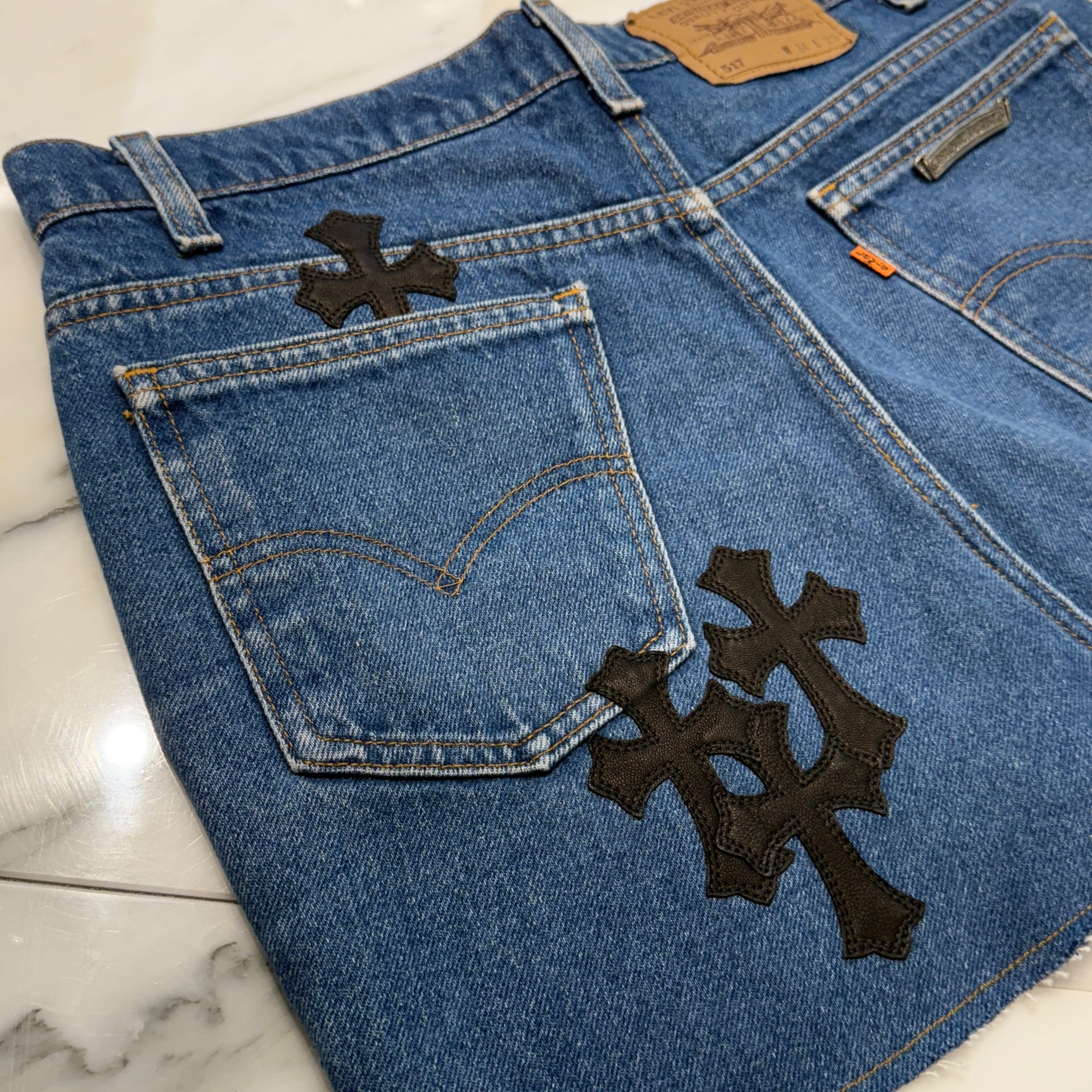 CHROME HEARTS × Levi's 517 VNTG Cross Leather Patch Denim Skirt Size 27 クロムハーツ × リーバイス 517 ヴィンテージ クロスレザーパッチ デニムスカート サイズ27