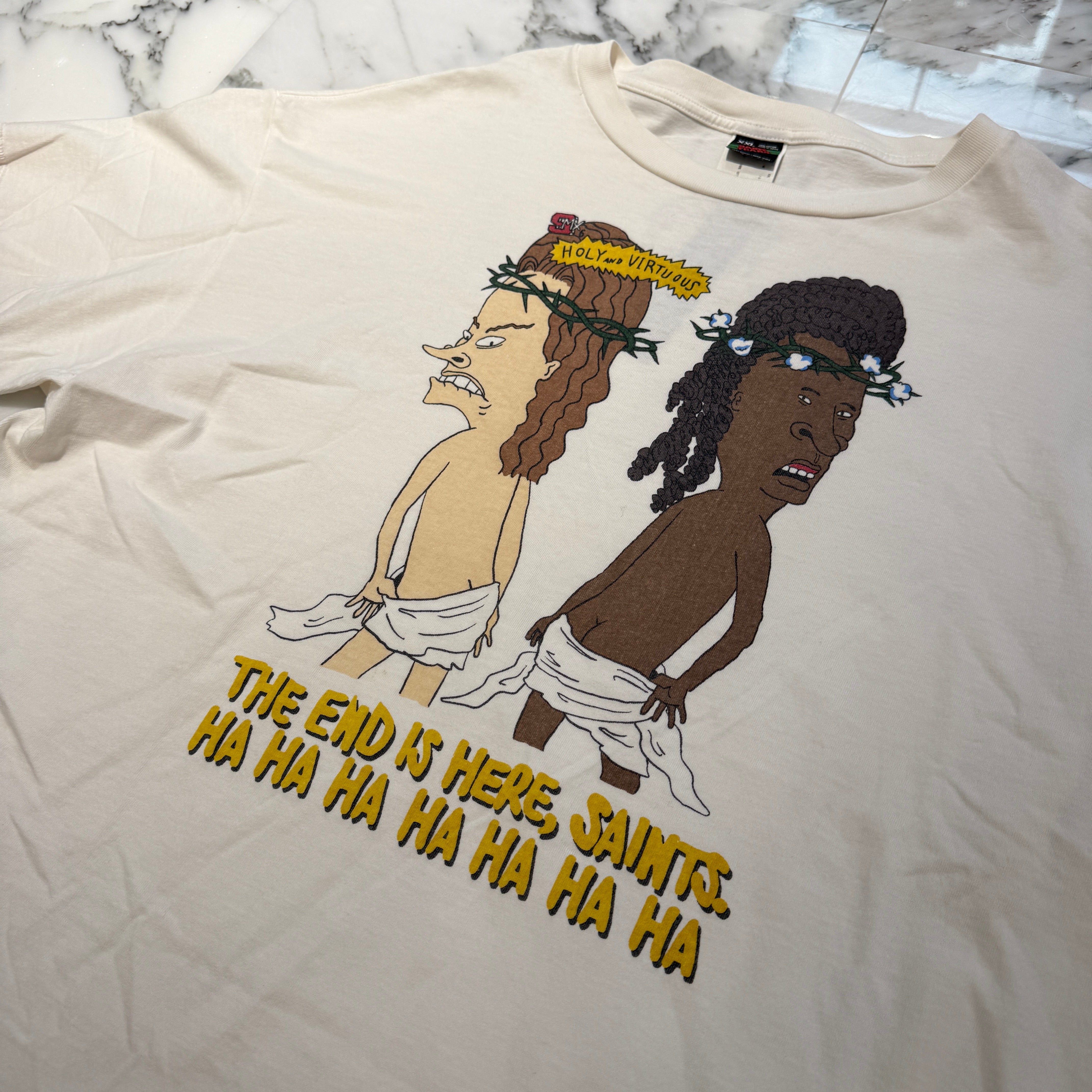 SAINT Mxxxxxx × DENIM TEARS 2023AW "HLY&VIRTS" Print Tee SM-A23-0000-C22 Size XXL セントマイケル×デニムティアーズ ホーリー アンド ヴァーチューズ プリントTシャツ サイズXXL