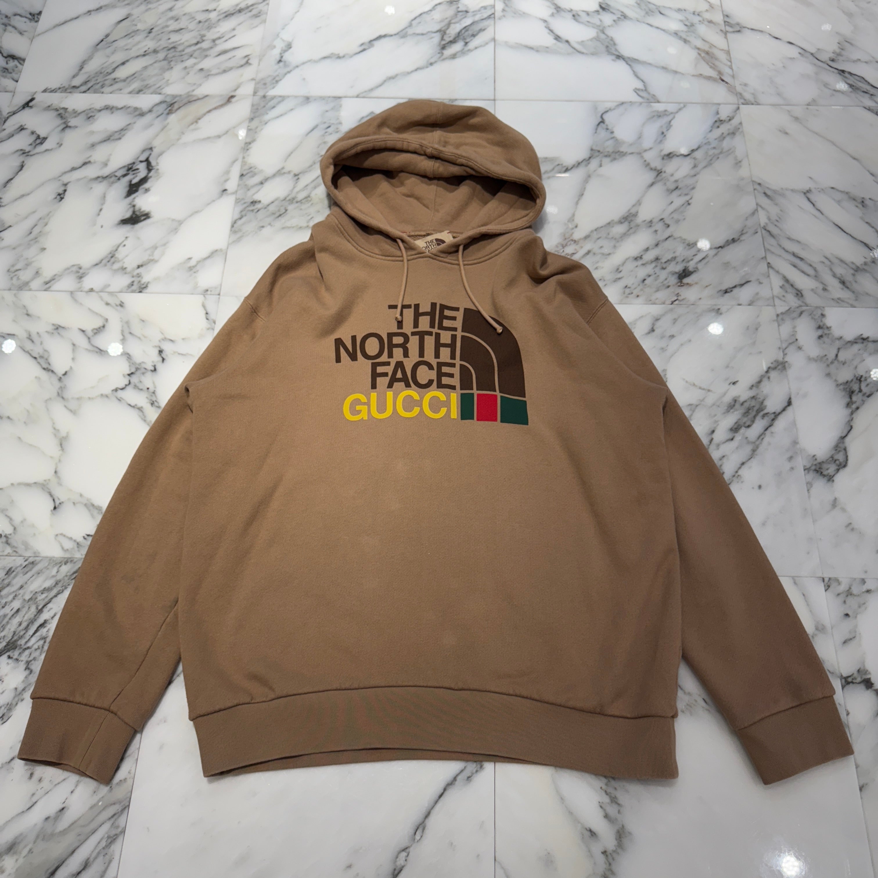 GUCCI × THE NORTH FACE 2021SS Double Name Logo Print Pullover Hoodie 615061 XJDBY Size XL グッチ×ノースフェイス ダブルネーム ロゴ プリント プルオーバーフーディー サイズXL
