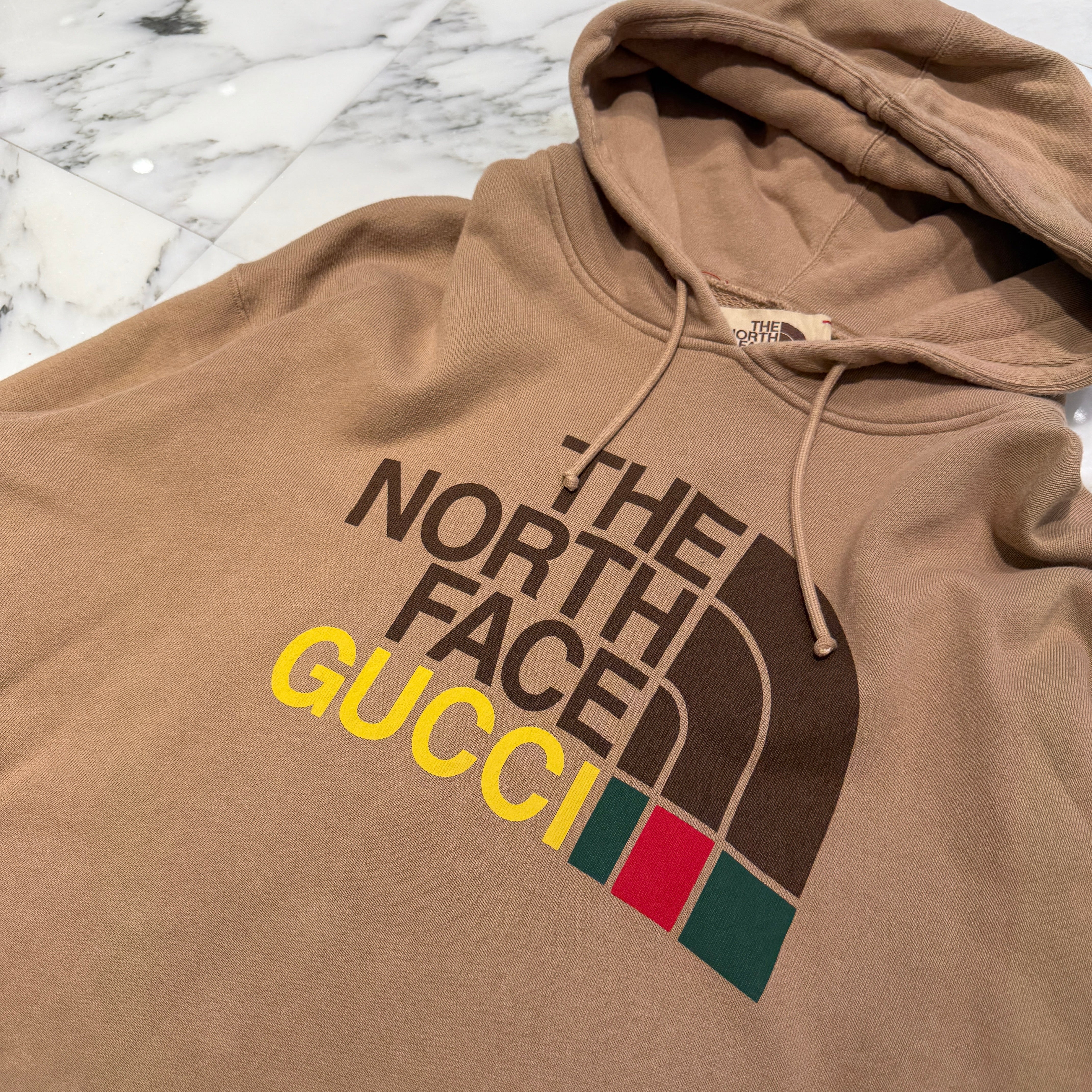 GUCCI × THE NORTH FACE 2021SS Double Name Logo Print Pullover Hoodie 615061 XJDBY Size XL グッチ×ノースフェイス ダブルネーム ロゴ プリント プルオーバーフーディー サイズXL